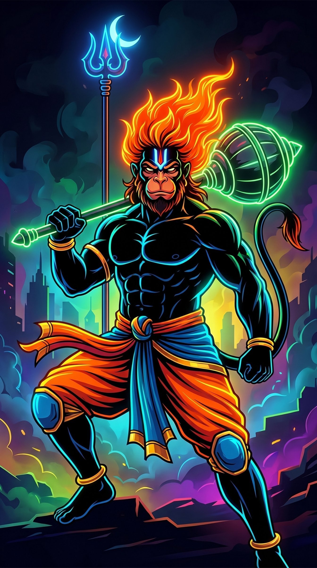 Neon Hanuman Warrior HD Wallpaper 4K Wallpaper for iPhone & Android