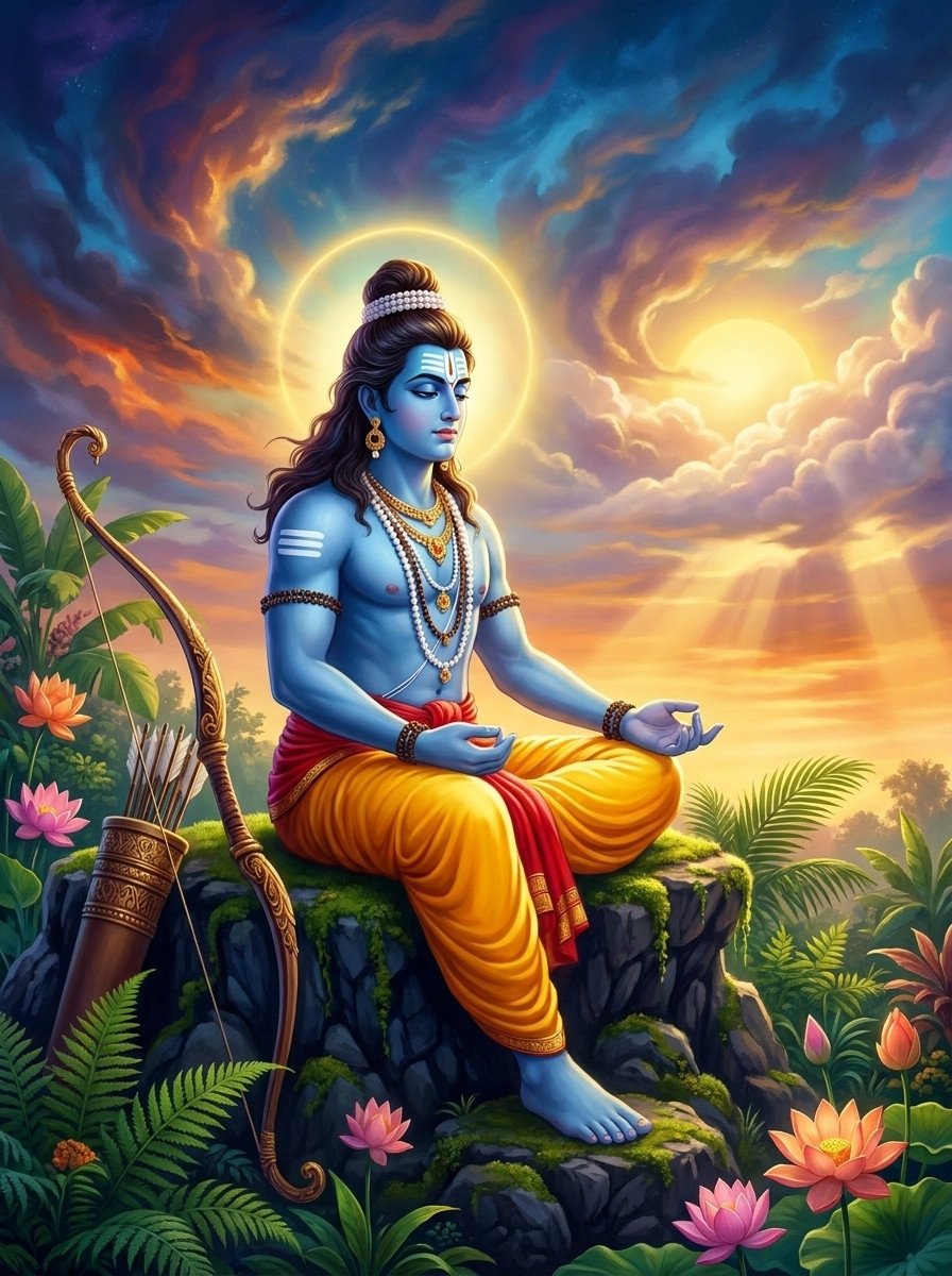 Meditating Lord Rama Divine Nature Wallpaper 4K Wallpaper for iPhone & Android