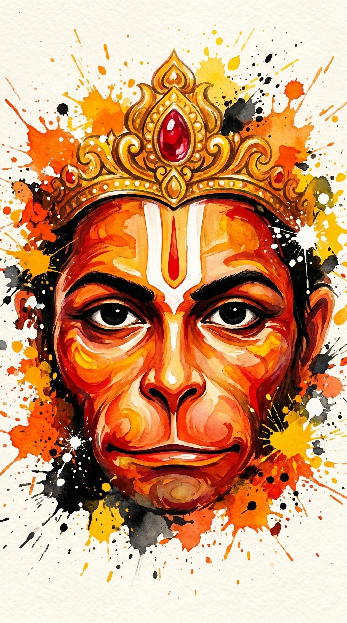 Artistic Hanuman Face Watercolor HD Wallpaper 4K Wallpaper for iPhone & Android