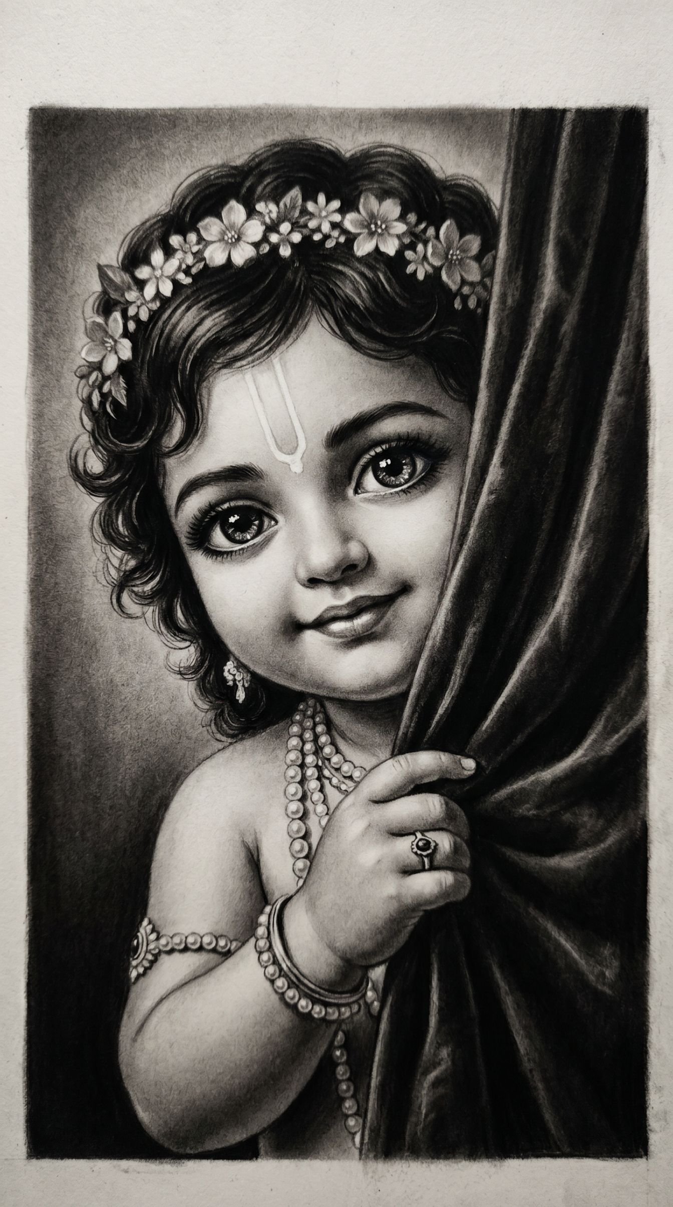 Cute Bal Krishna Pencil Art HD Wallpaper 4K Wallpaper for iPhone & Android