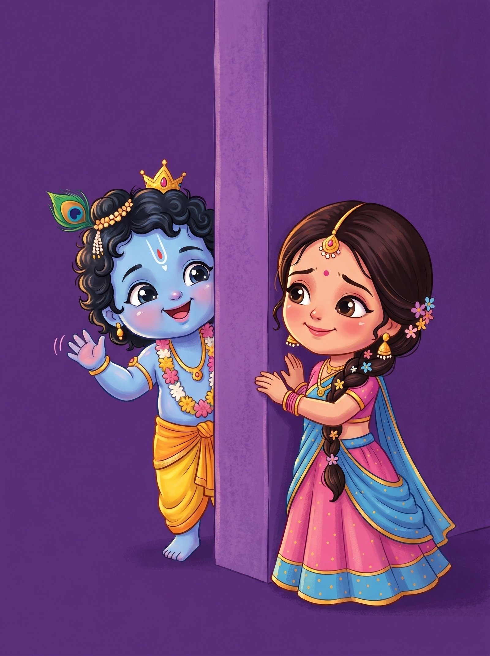 Cute Radha Krishna Cartoon Wallpaper for Mobile 4K Wallpaper for iPhone & Android