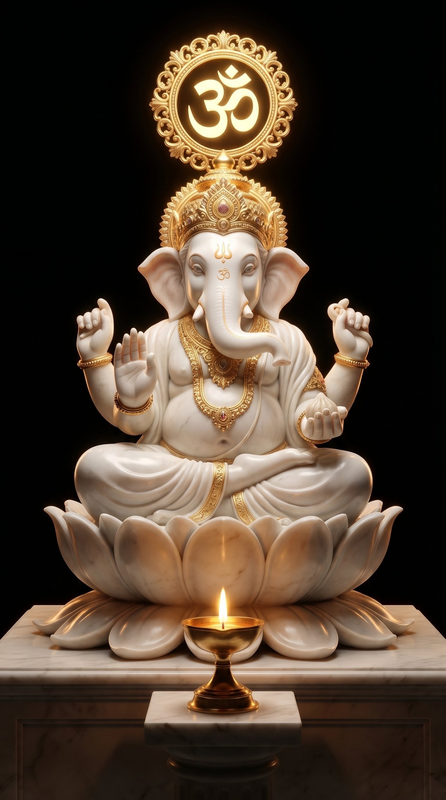Divine Ganesh Marble Idol Wallpaper 4K Wallpaper for iPhone & Android