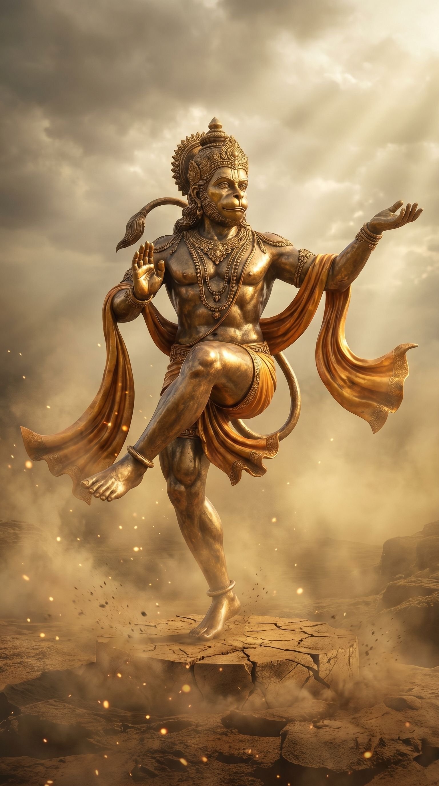 Golden Hanuman Divine Blessings Image 4K Wallpaper for iPhone & Android