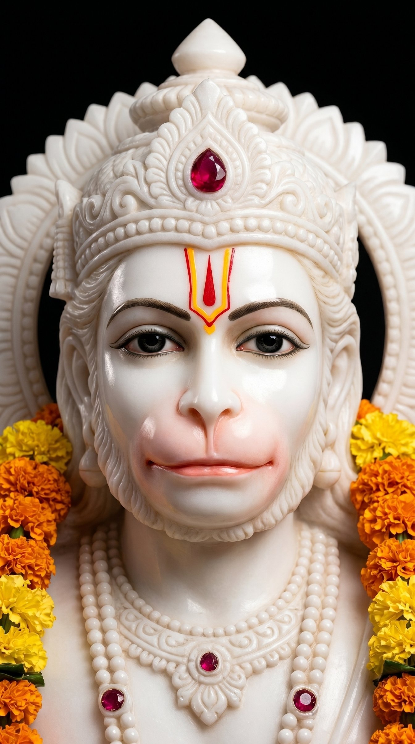 Sacred Marble Hanuman Idol with Divine Grace 4K Wallpaper for iPhone & Android