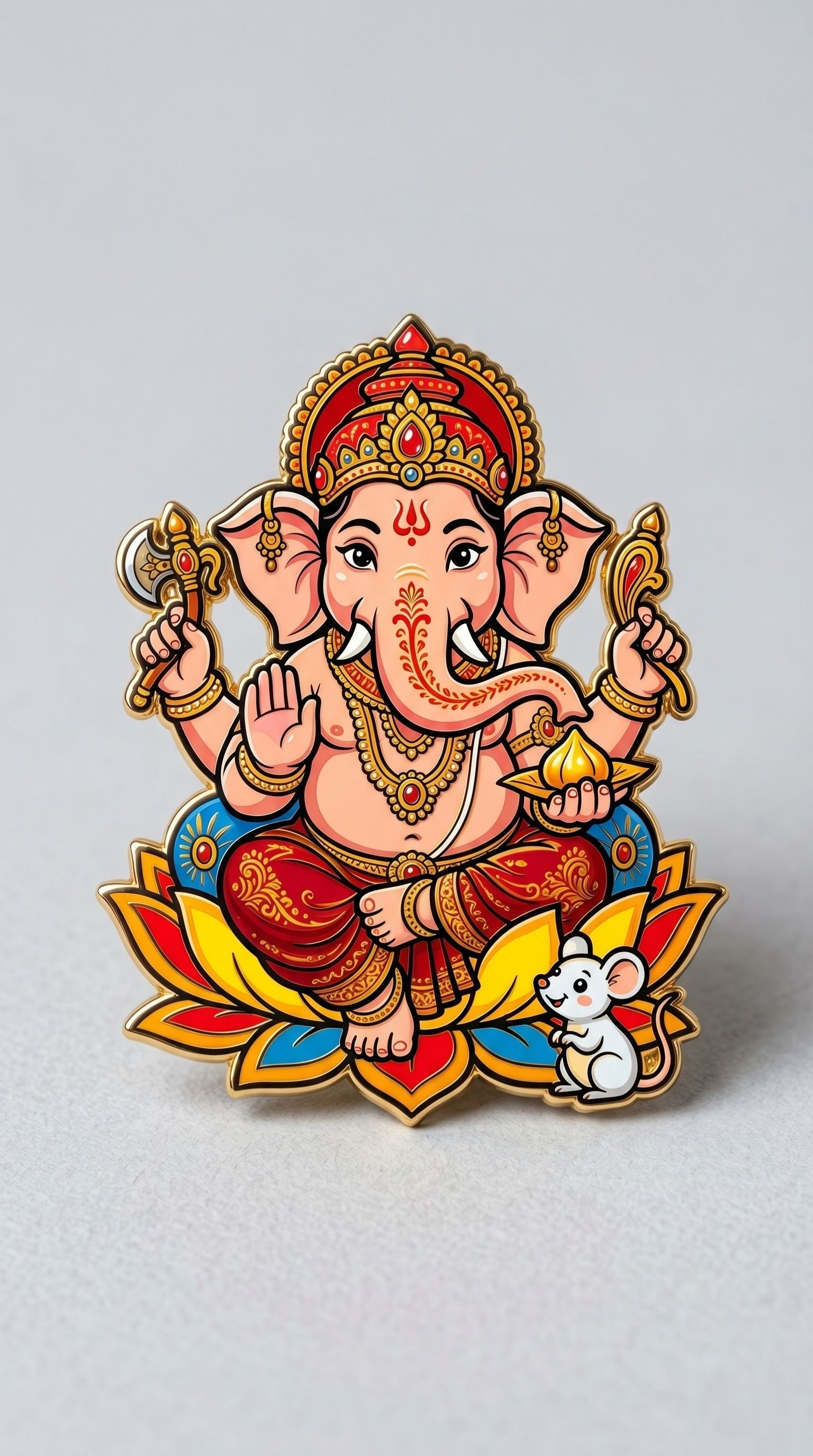 Cute Lord Ganesha Lotus Blessings Illustration 4K Wallpaper for iPhone & Android