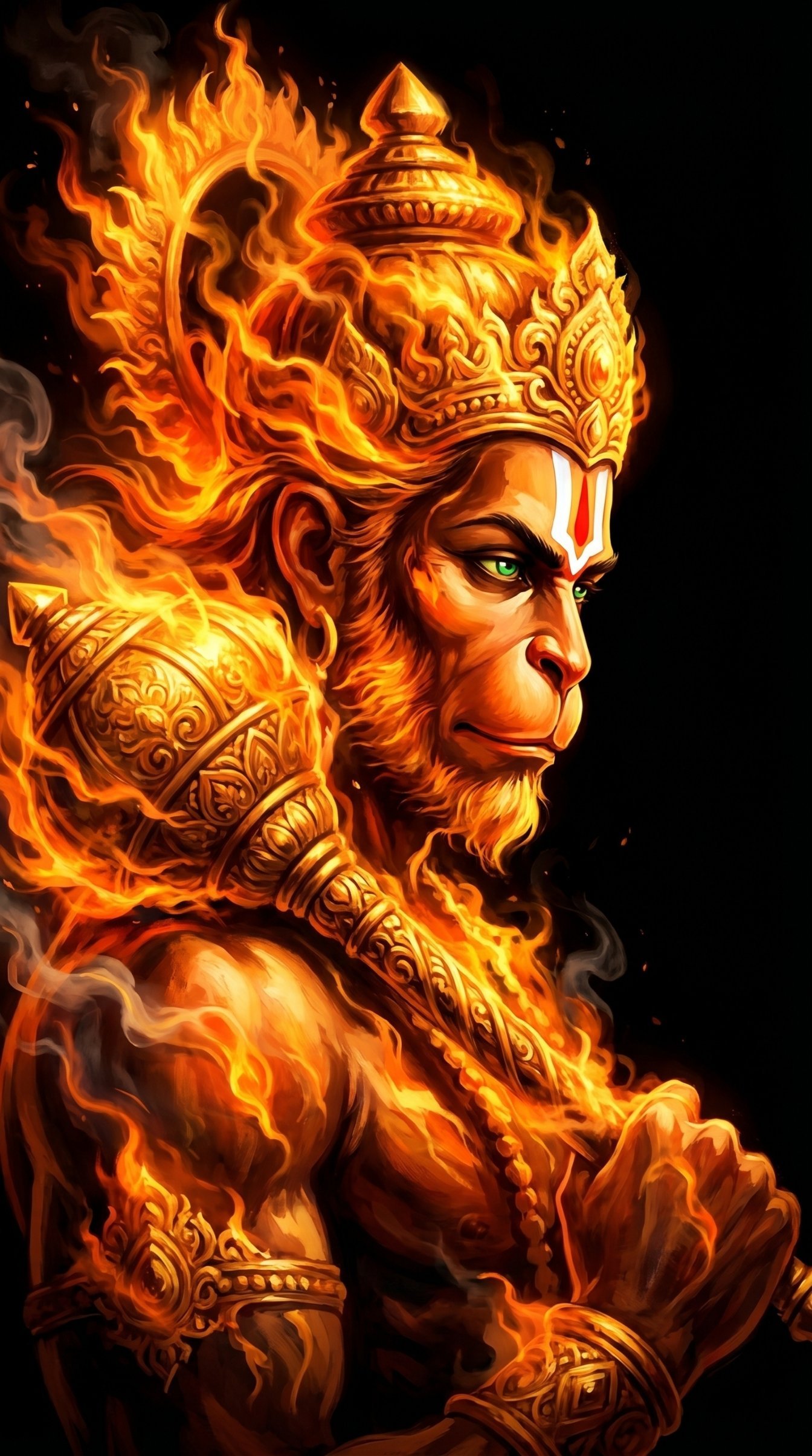 Fiery Hanuman Divine Power Artwork 4K Wallpaper for iPhone & Android
