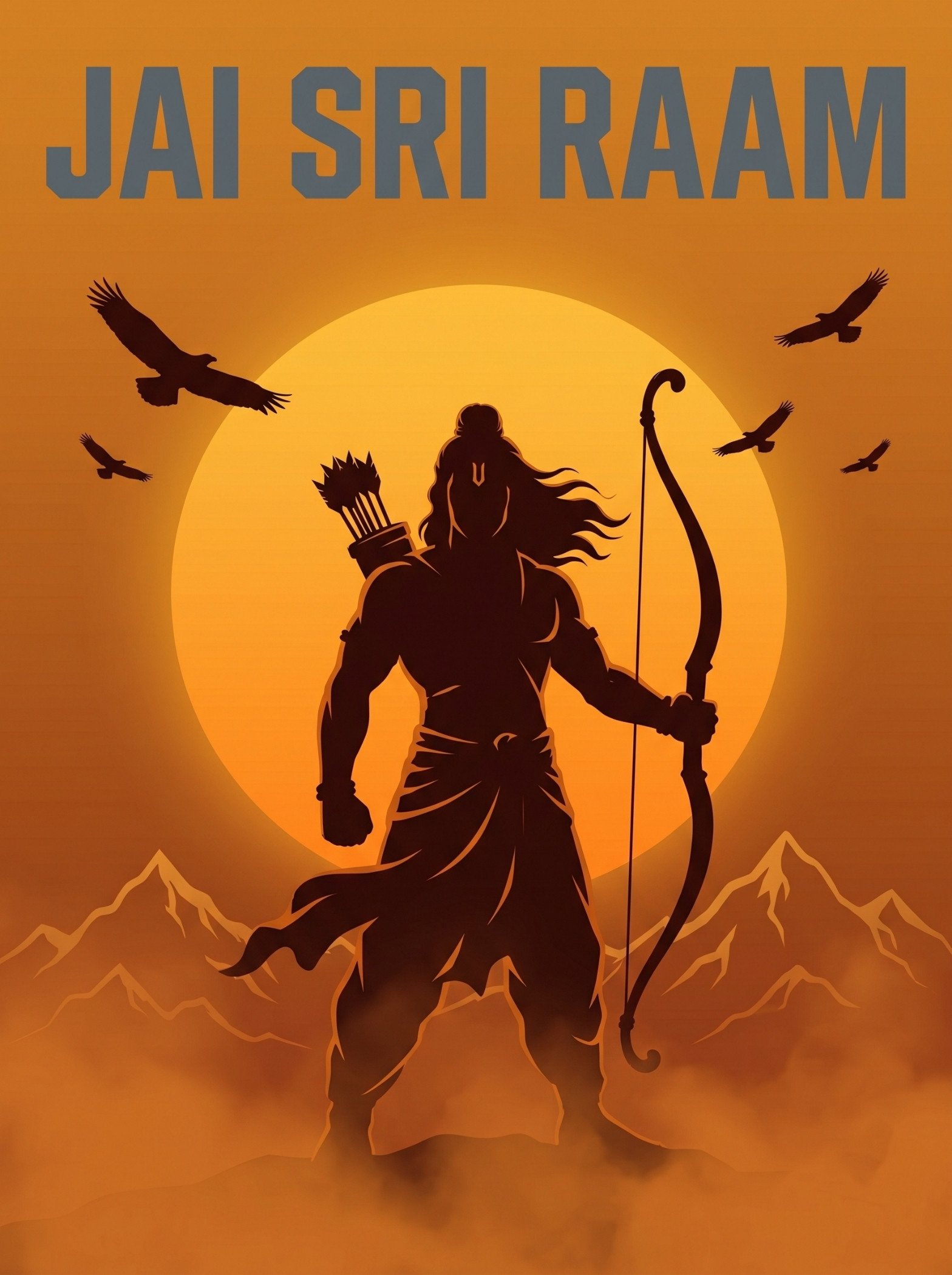 Jai Shri Ram Sunset Silhouette Artwork 4K Wallpaper for iPhone & Android