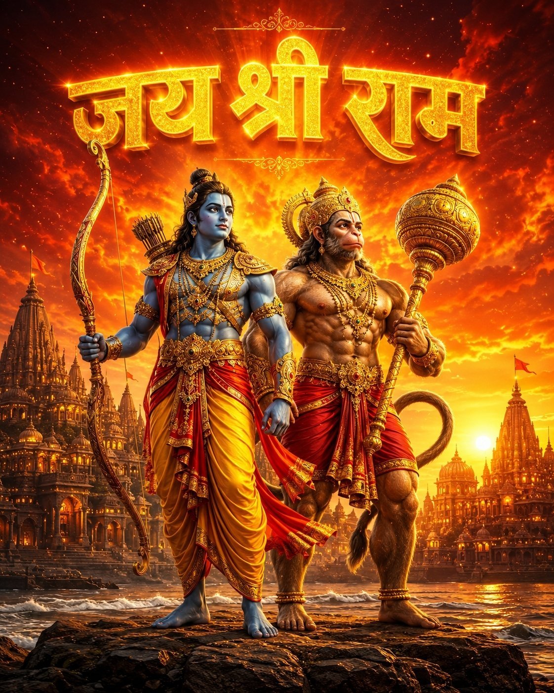 Jai Shri Ram: Divine Bond of Rama and Hanuman 4K Wallpaper for iPhone & Android