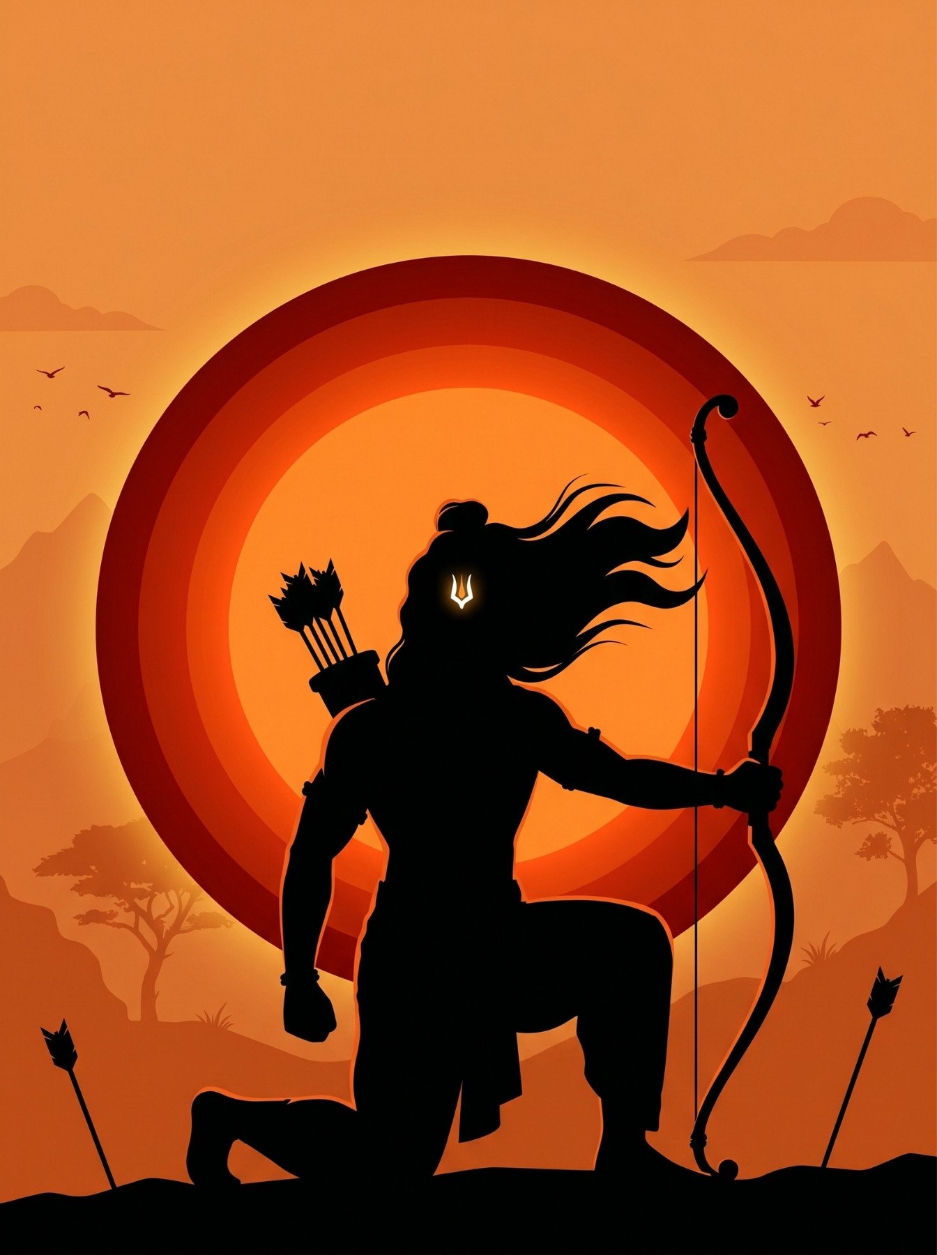 Lord Rama Silhouette Beneath the Eternal Sun 4K Wallpaper for iPhone & Android