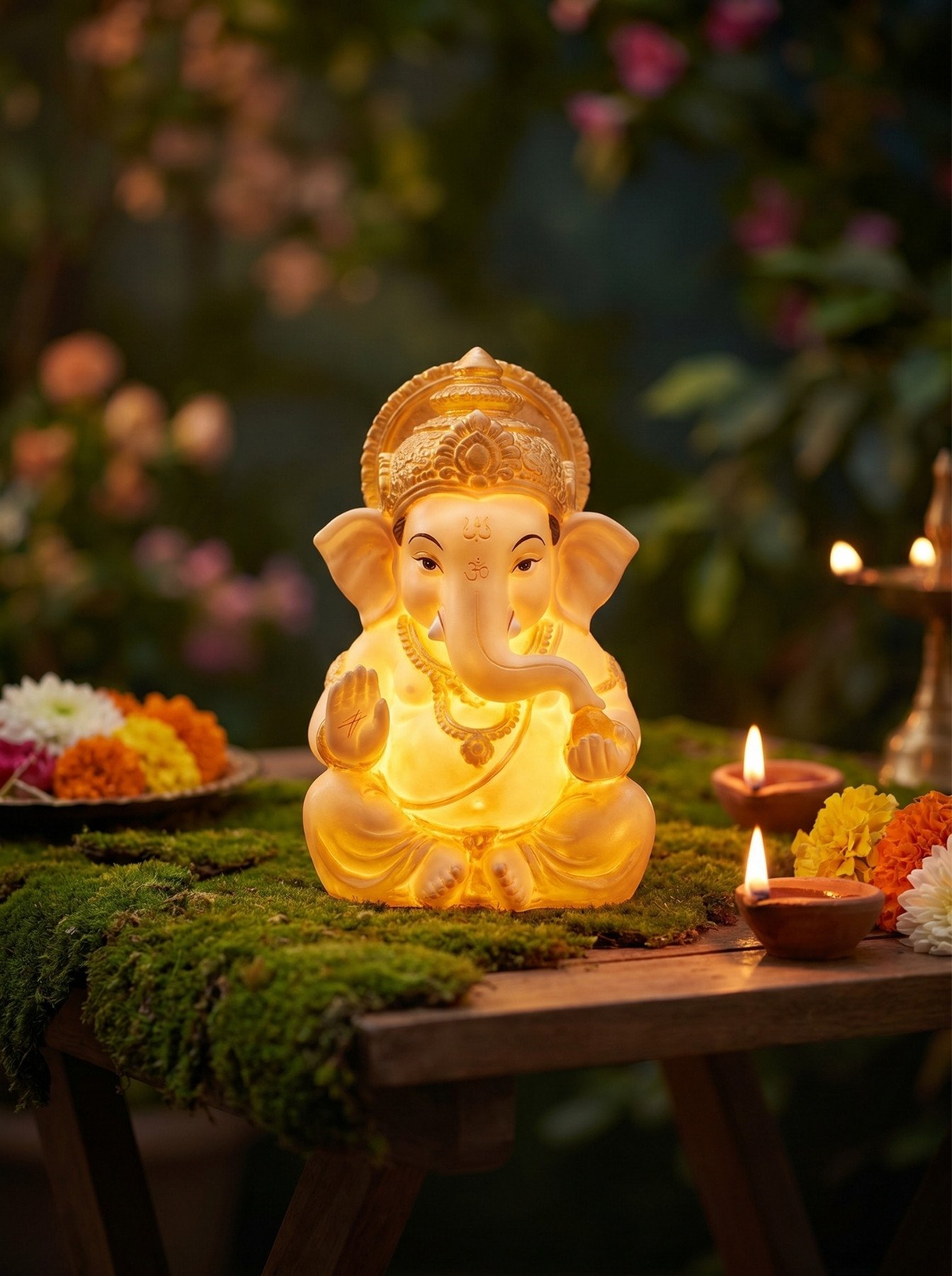 Radiant Lord Ganesha Lamp Amid Sacred Diwali Lights 4K Wallpaper for iPhone & Android