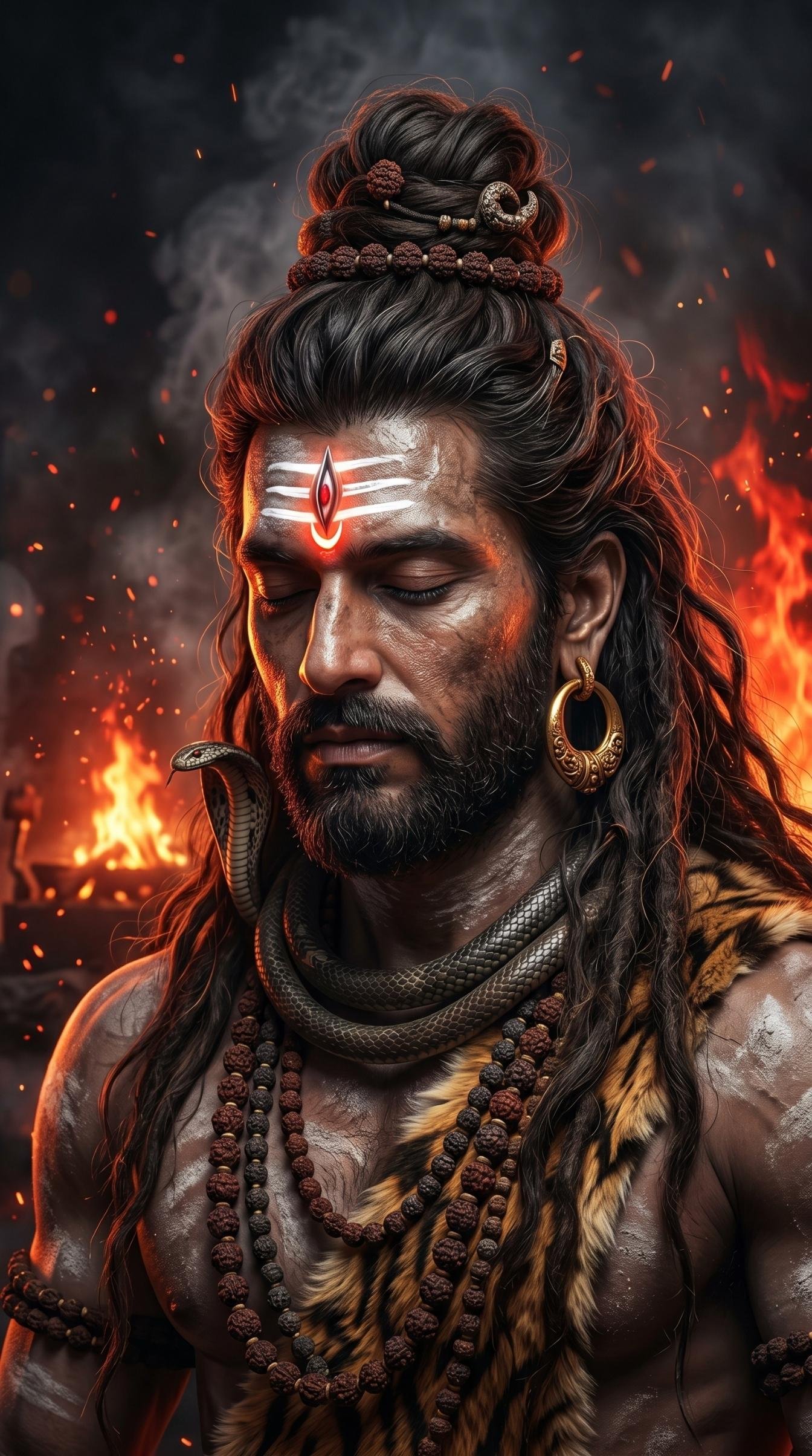 Meditative Lord Shiva Amid Sacred Fire and Divine Serenity