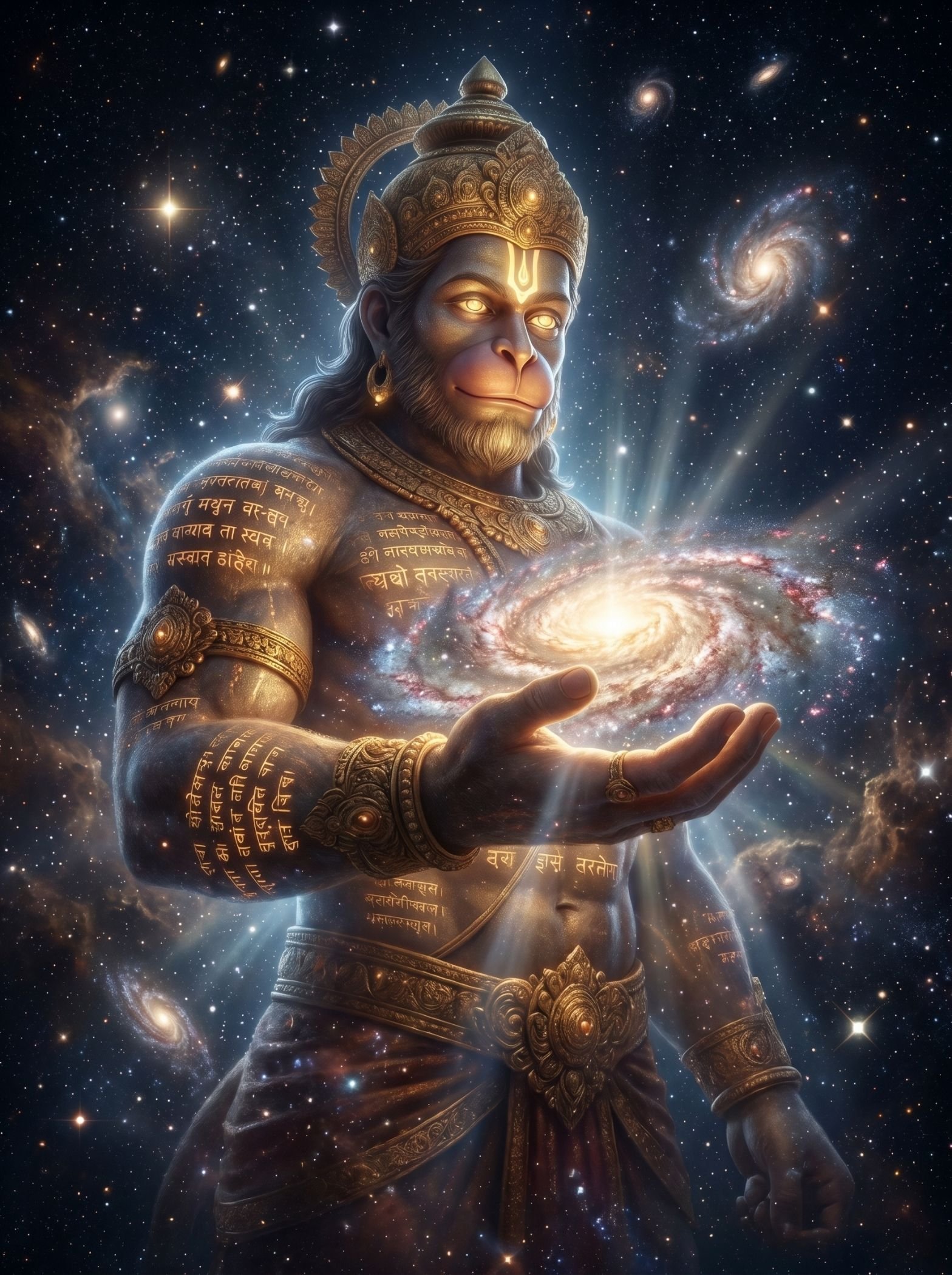 Cosmic Lord Hanuman Holding a Divine Galaxy – Celestial Guardian of the Universe