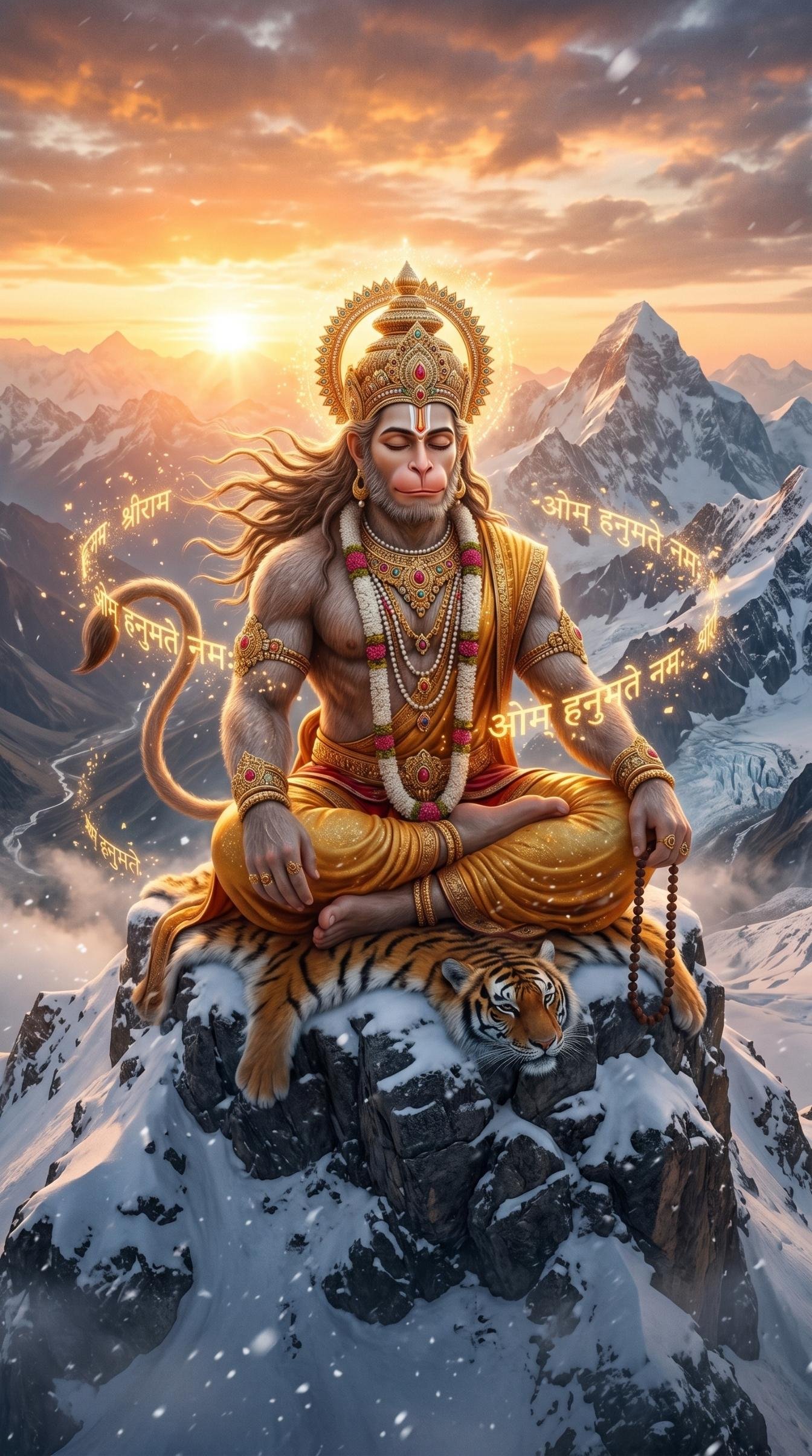 Meditating Lord Hanuman in the Himalayas – Divine Guardian of Strength and Serenity