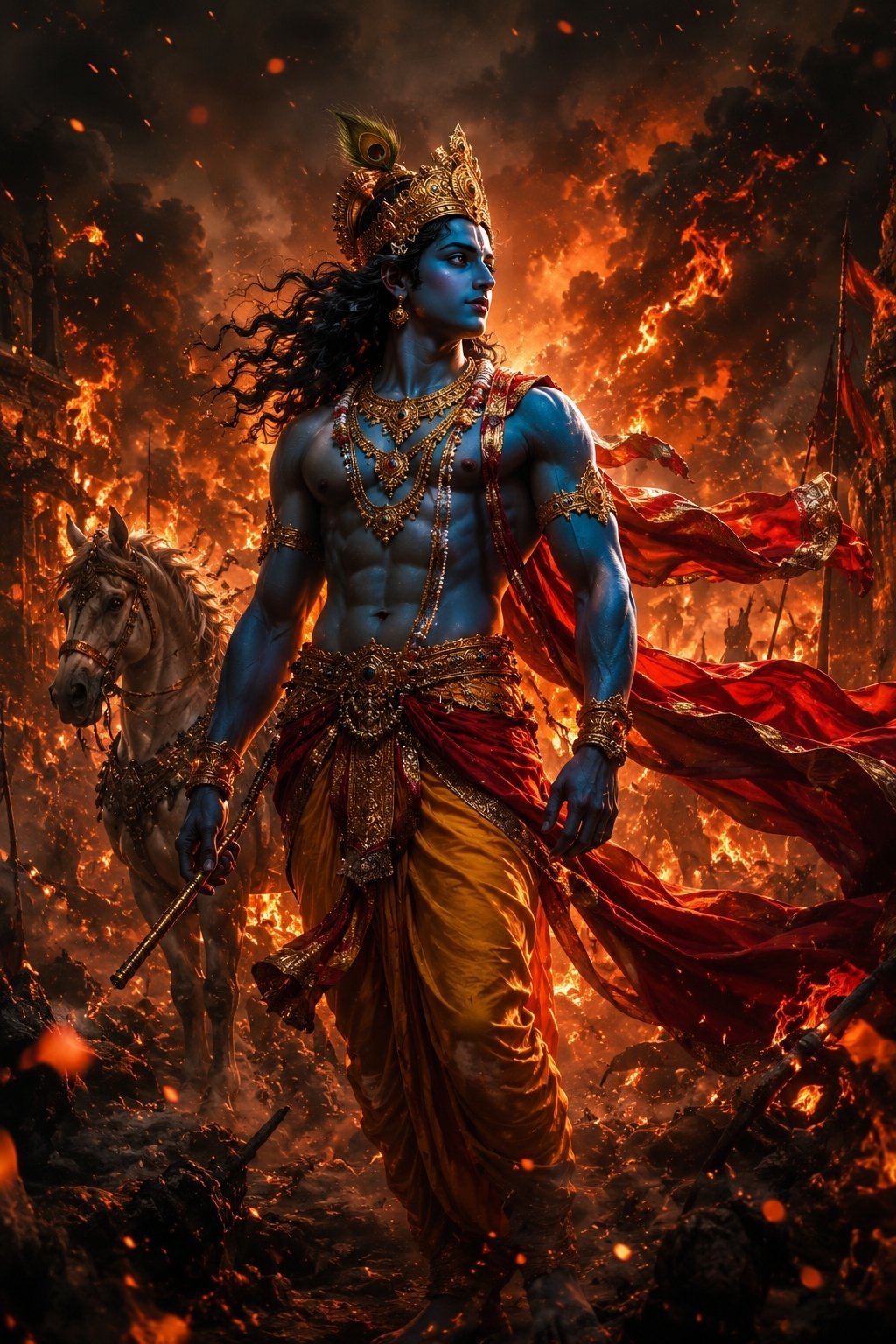 Epic Lord Krishna on the Battlefield – Divine Warrior of Dharma
