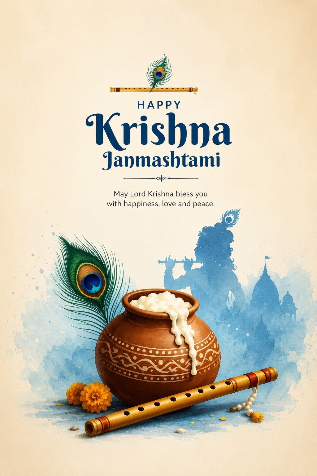 Happy Krishna Janmashtami Blessings HD Wallpaper