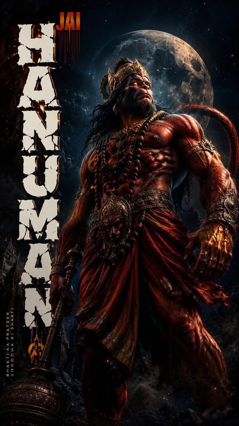 Midnight Guardian Hanuman Under the Celestial Moon