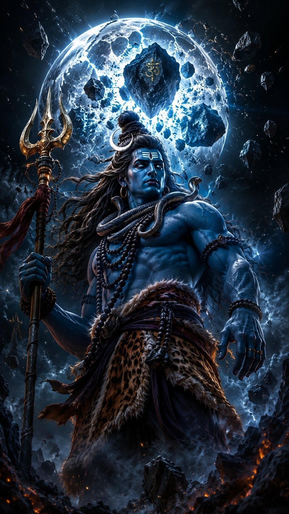Cosmic Mahadev Under the Celestial Moon | Divine Shiva Power Art