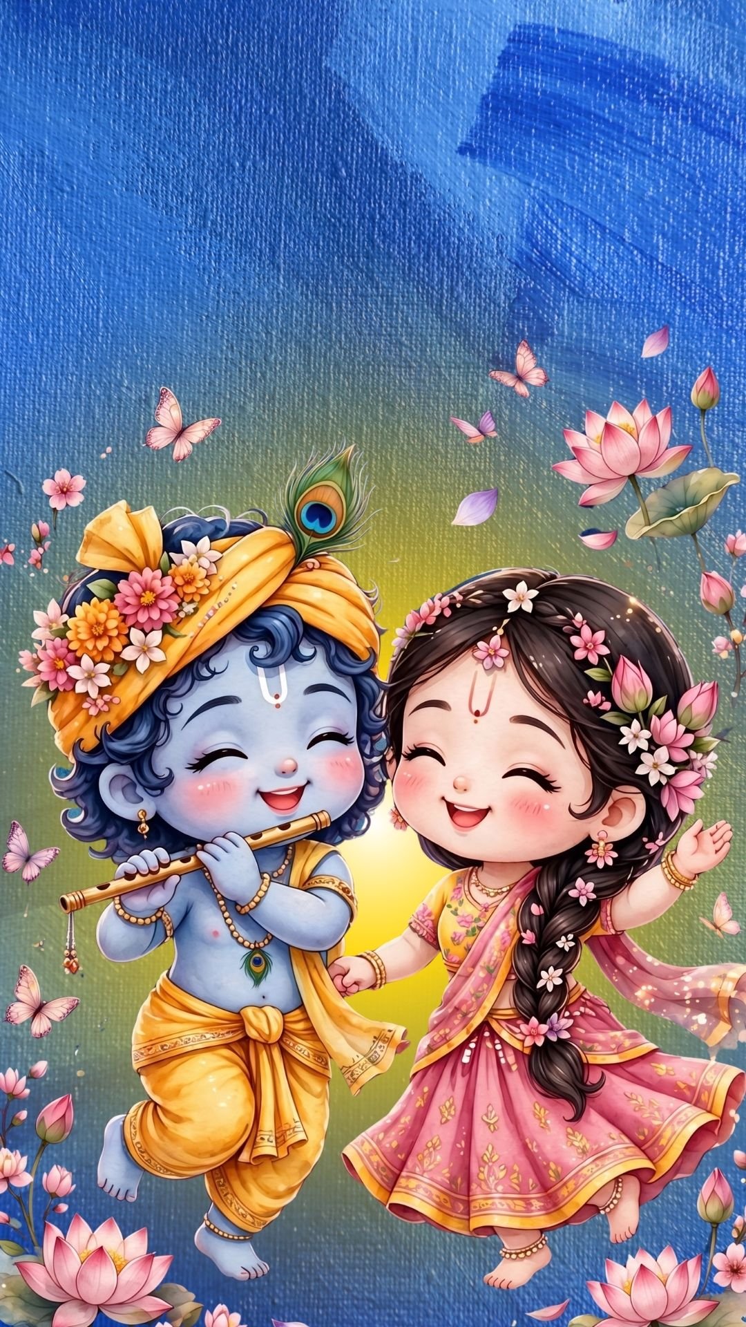 Cute Radha Krishna Dancing Wallpaper – Adorable Divine Love Artwork