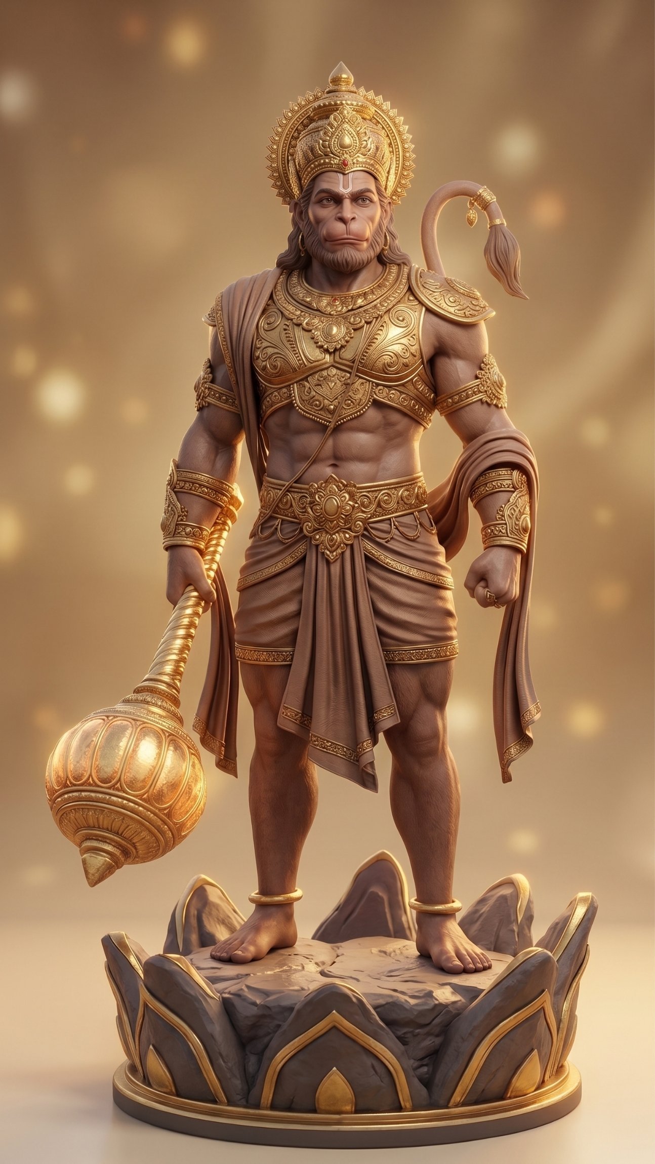 Golden Lord Hanuman Warrior Statue Wallpaper – Divine Strength and Protection