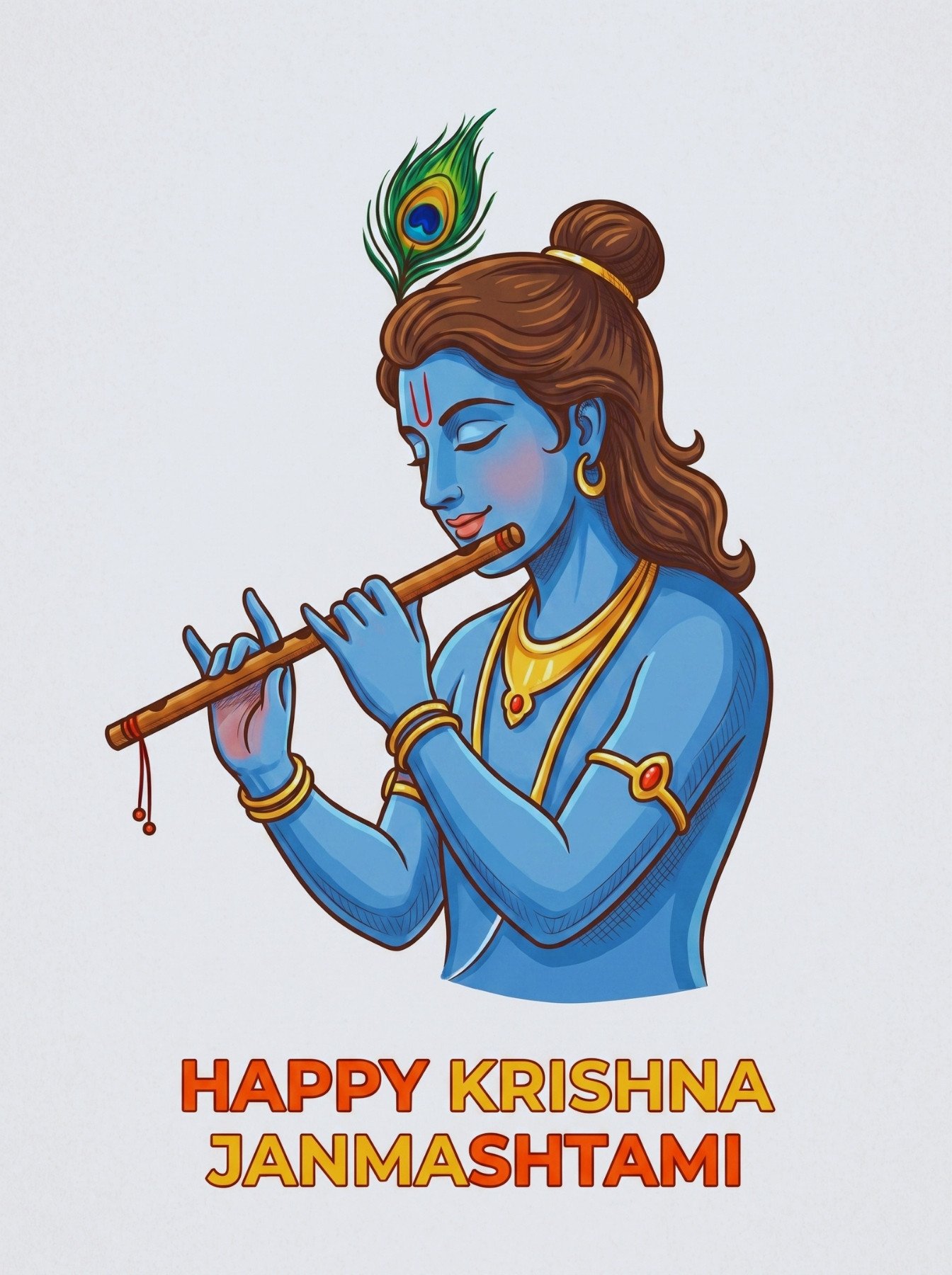 Happy Krishna Janmashtami Illustration – Minimal Lord Krishna Flute Art Wallpaper