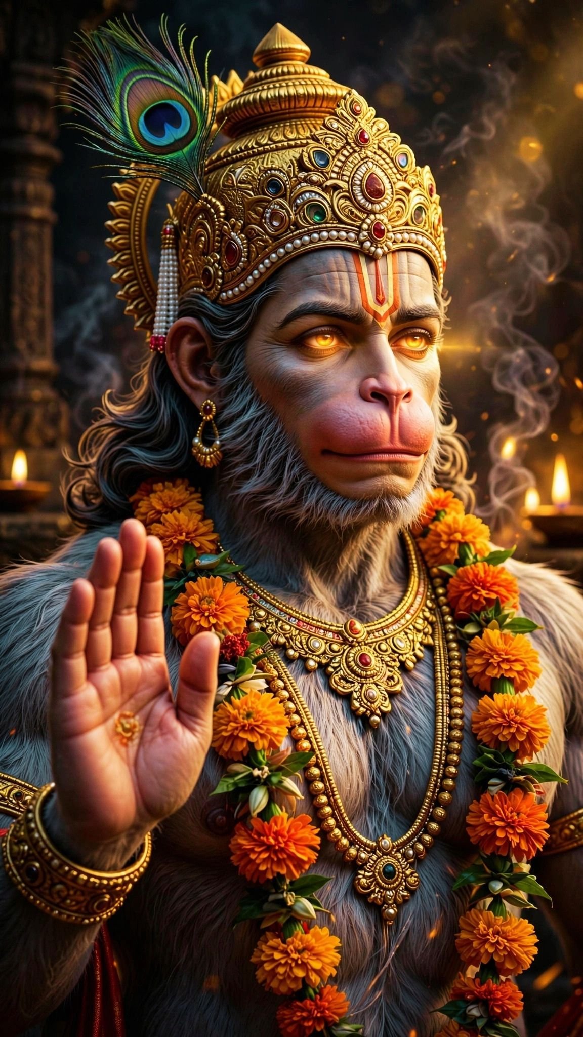Lord Hanuman Blessing Wallpaper – Divine Bajrangbali Golden Portrait