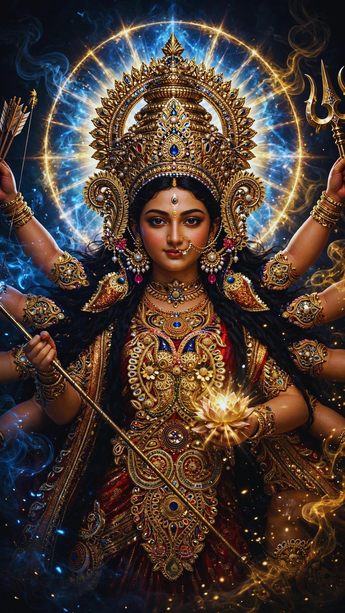 Goddess Durga Divine Wallpaper – Majestic Maa Durga Golden Portrait