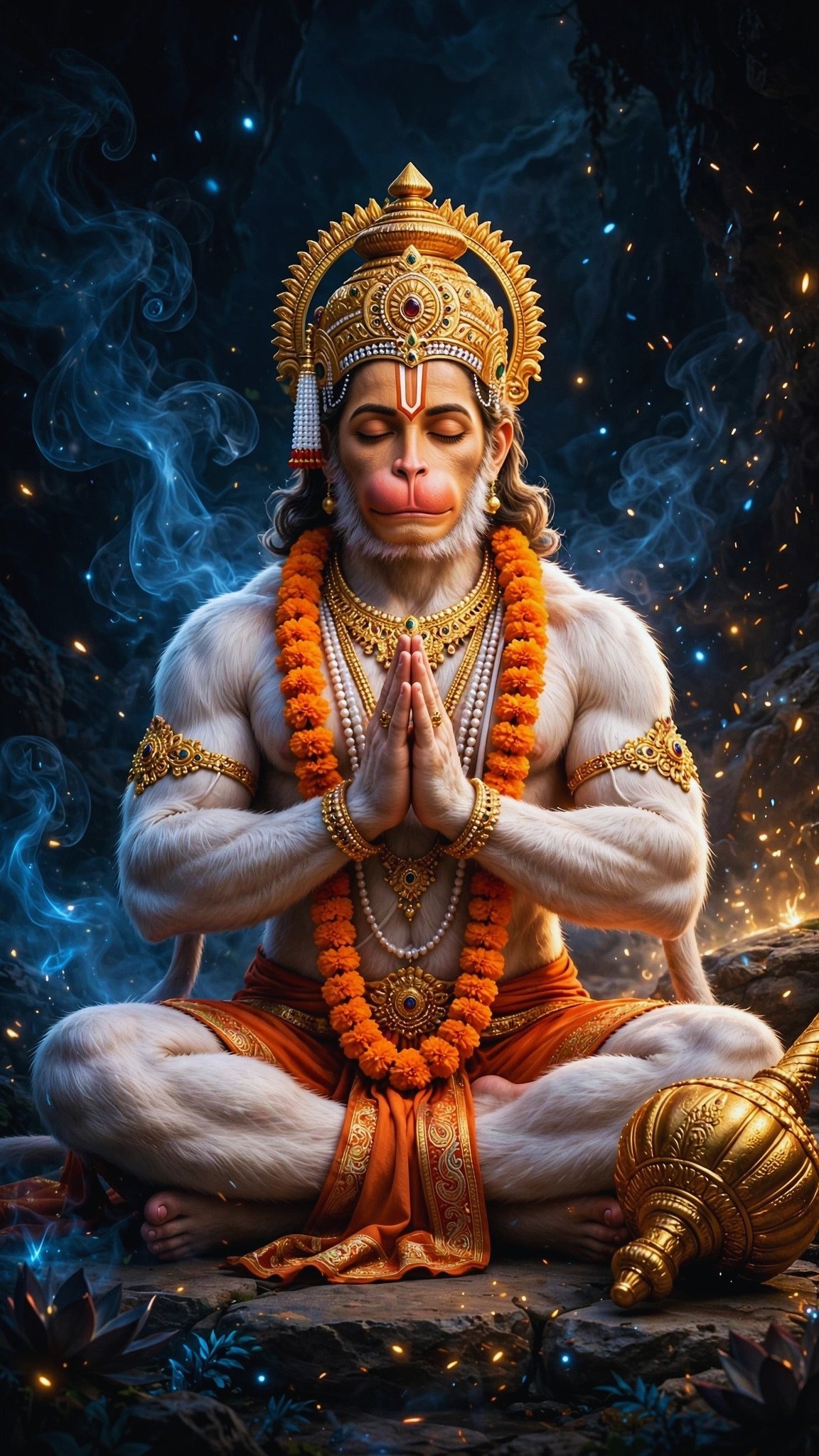 Meditating Lord Hanuman Wallpaper – Divine Peace and Devotion
