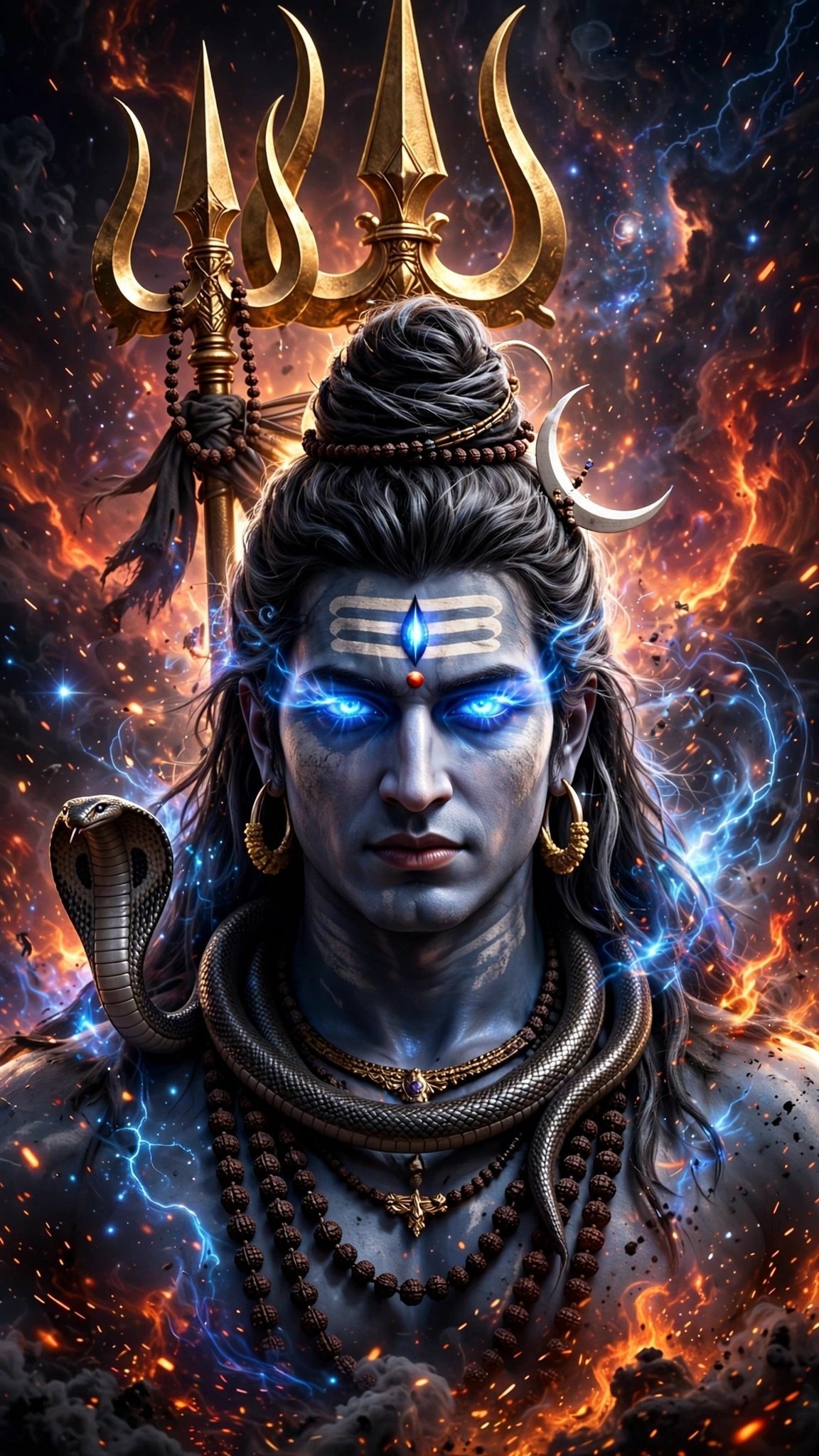 Lord Shiva Wallpaper – Fierce Mahadev with Trishul and Cosmic Energy