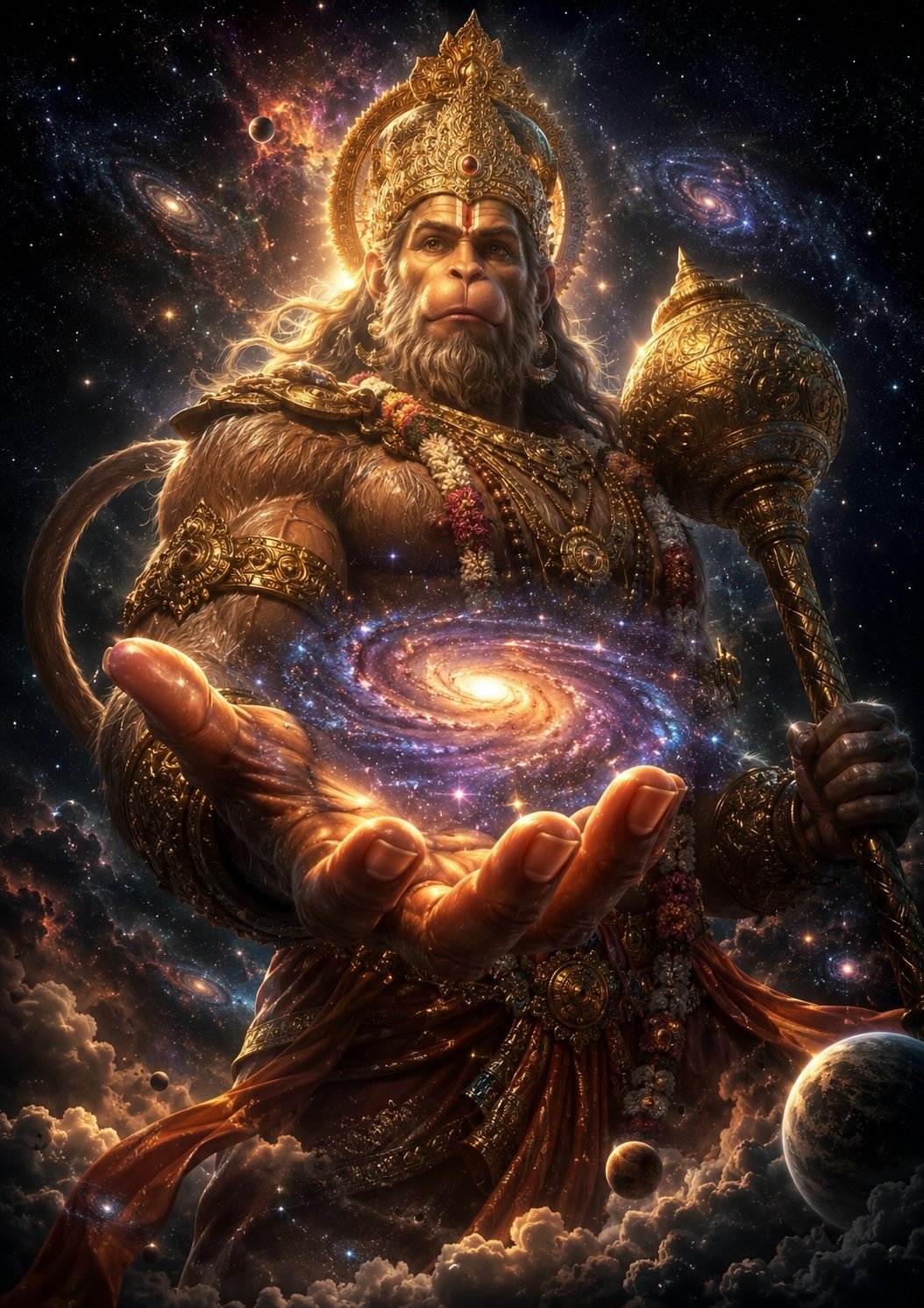 Cosmic Lord Hanuman Wallpaper – Divine Guardian Holding the Universe