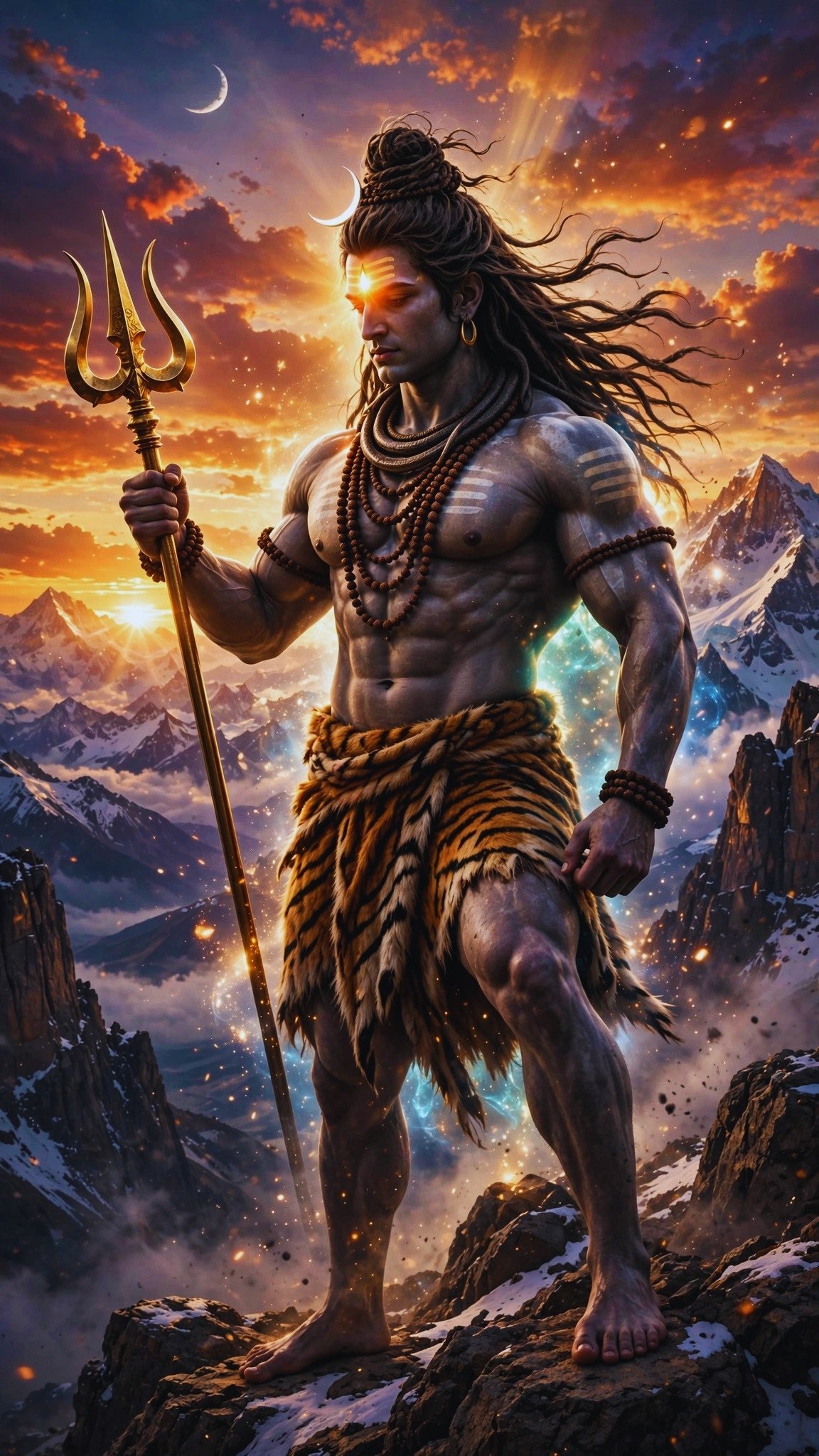 Divine Mahadev with Trishul in the Mountains