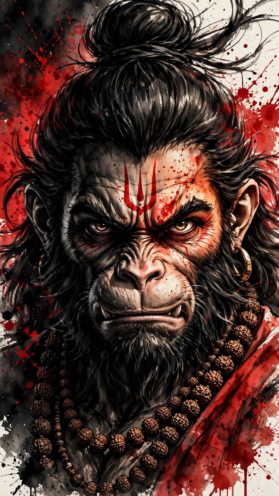 Angry Lord Hanuman Portrait Wallpaper – Fierce Bajrangbali Devotional Artwork