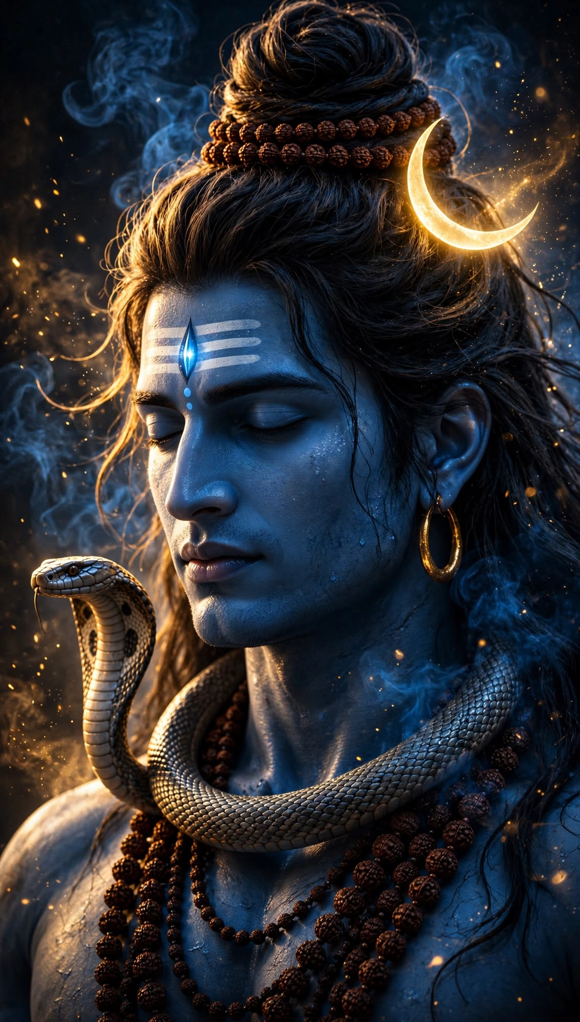 Divine Mahadev Portrait with Crescent Moon & Serpent