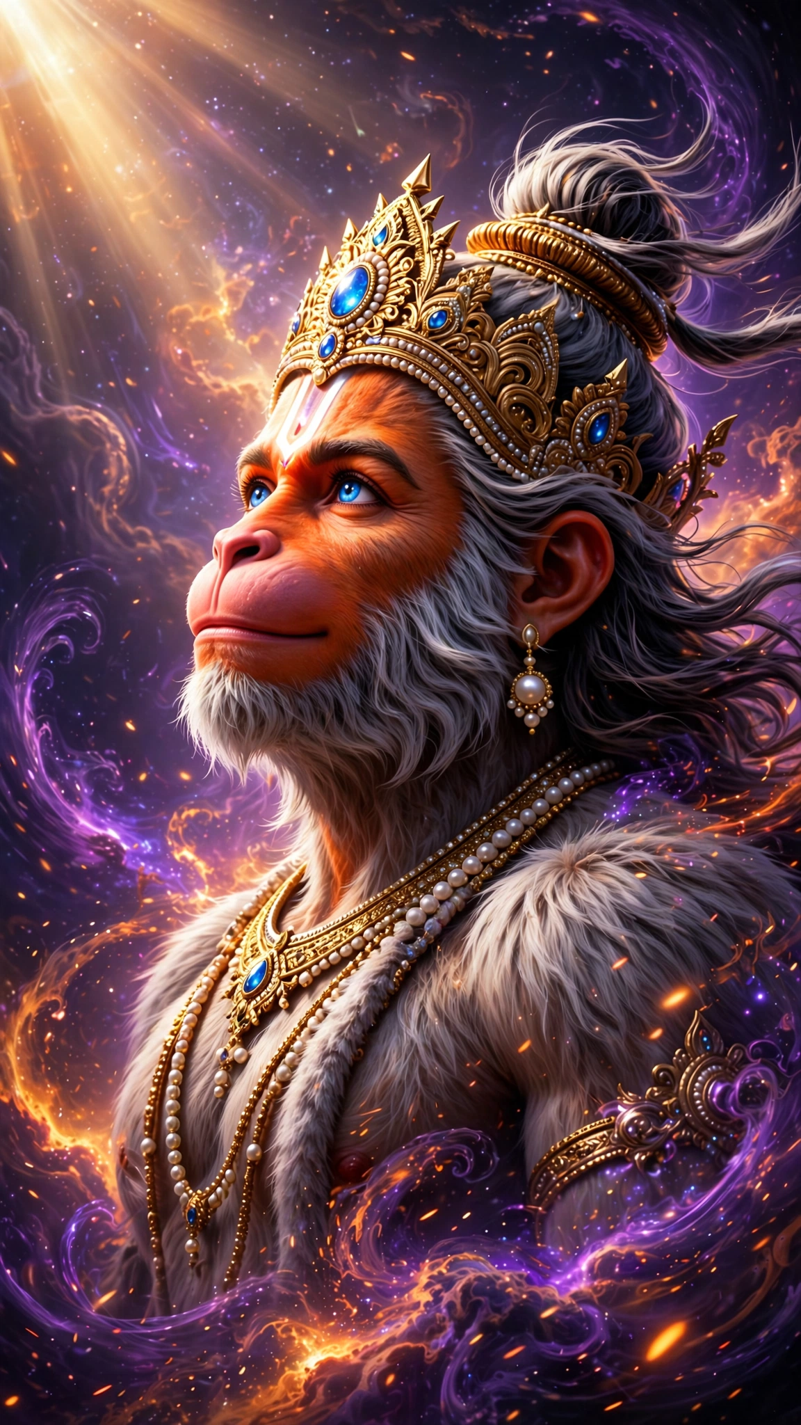 Celestial Bajrangbali Portrait with Cosmic Aura