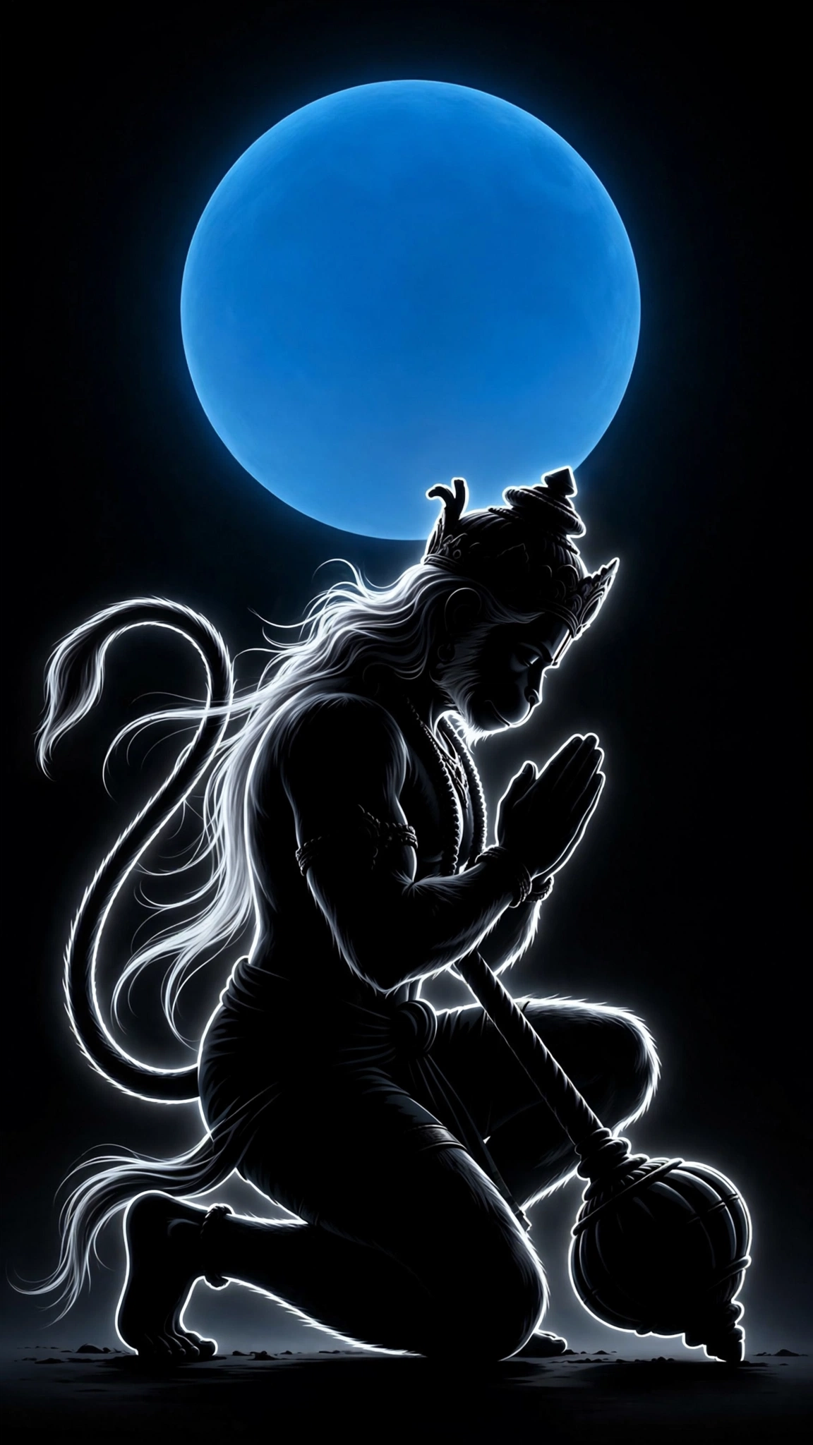 Minimalist Devotional Silhouette Under Blue Moon
