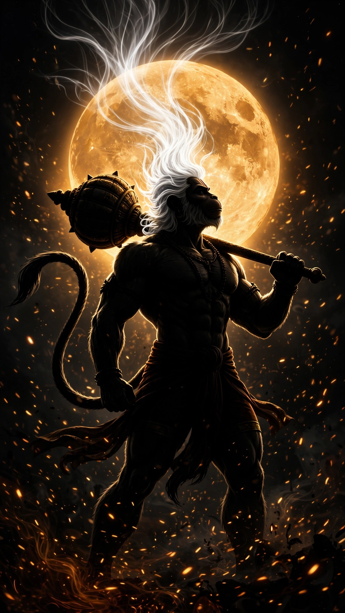 Lord Hanuman Silhouette Wallpaper HD 4K – Divine Moonlight Bajrangbali Art