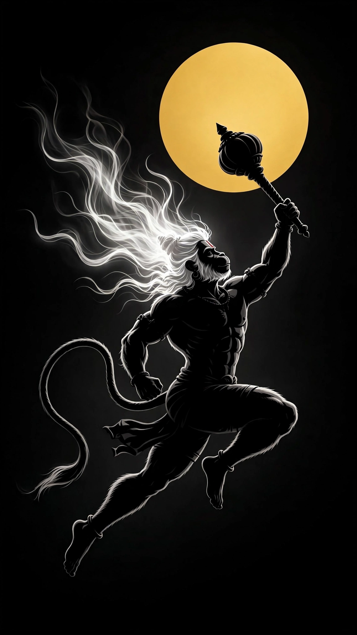 Hanuman Ascending Under the Golden Moon – Dark AMOLED Devotional Wallpaper