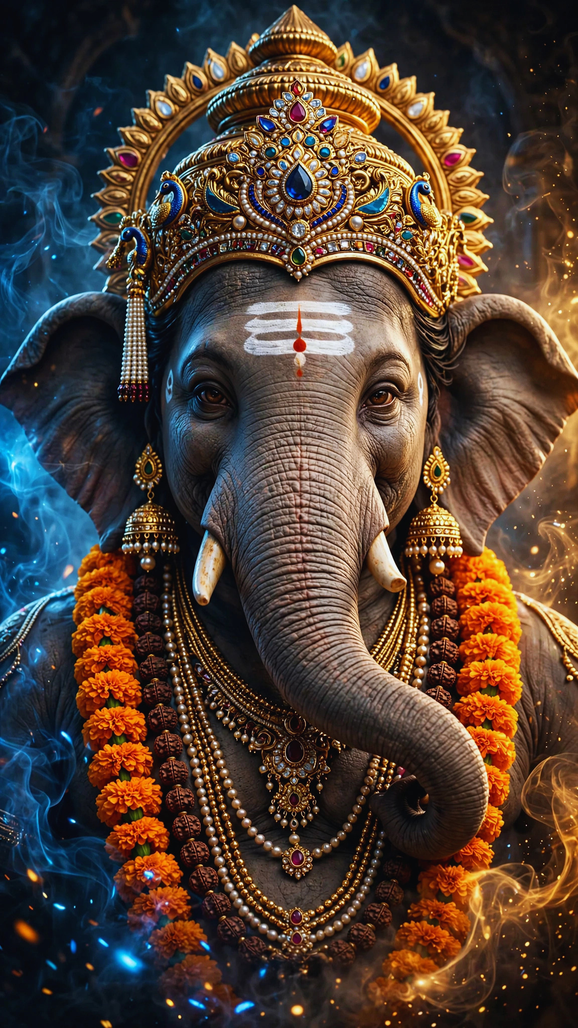 Royal Lord Ganesha Portrait – Luxurious Divine 4K Wallpaper with Sacred Crown
