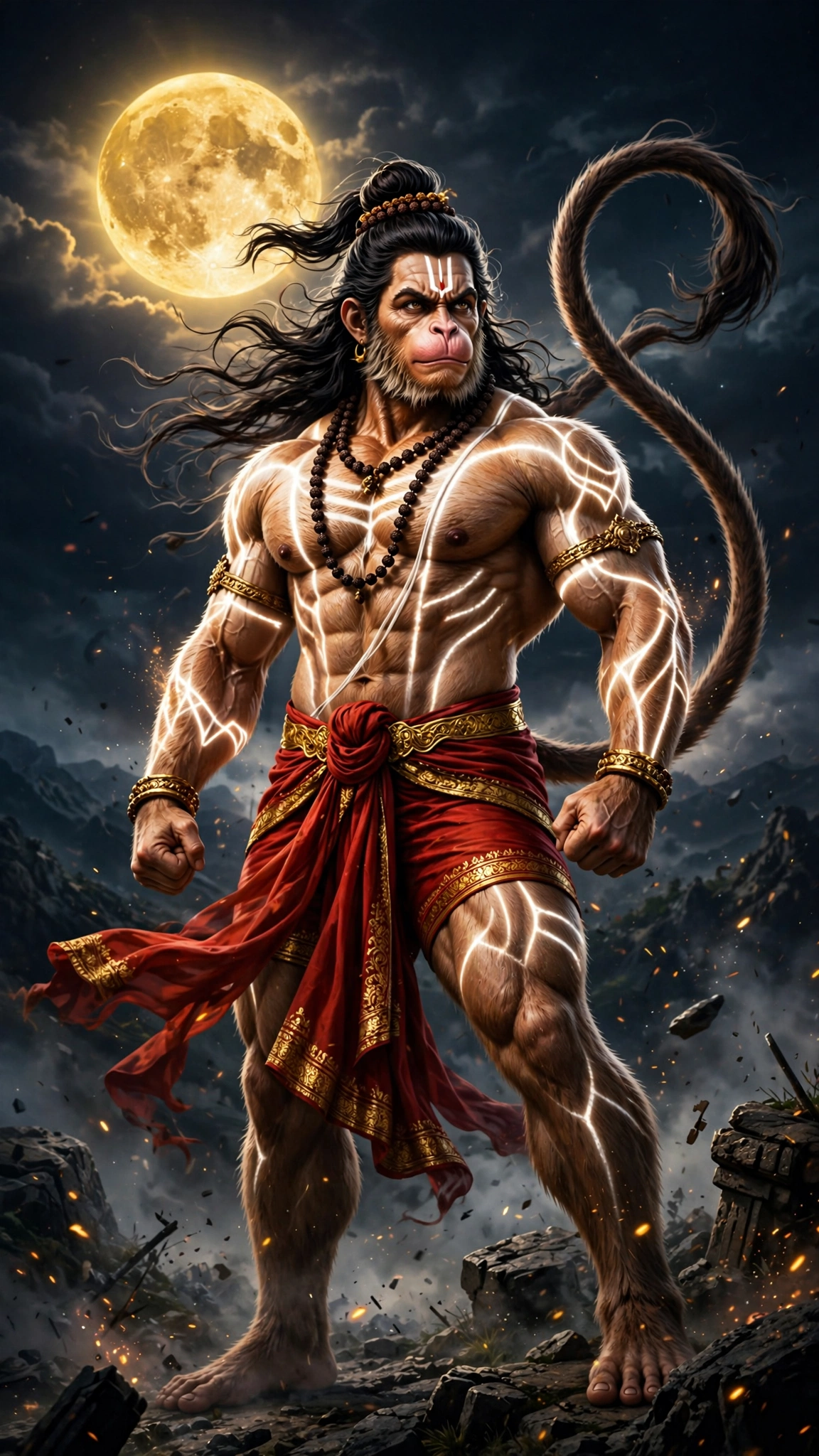Divine Moonlit Hanuman – Celestial Guardian of Infinite Strength