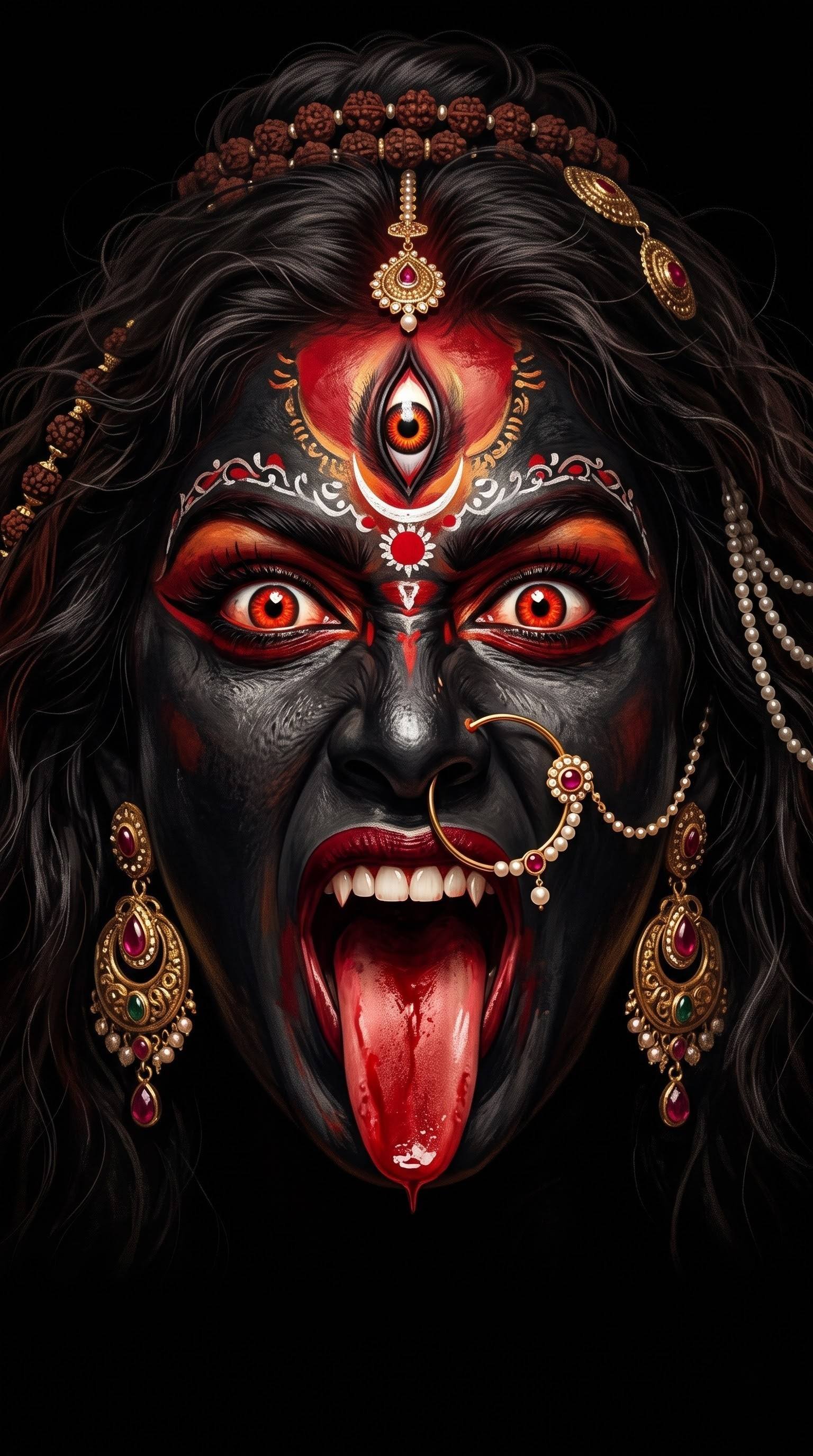 Maa Kali's Fierce Divine Gaze – Powerful Third Eye Goddess Portrait
