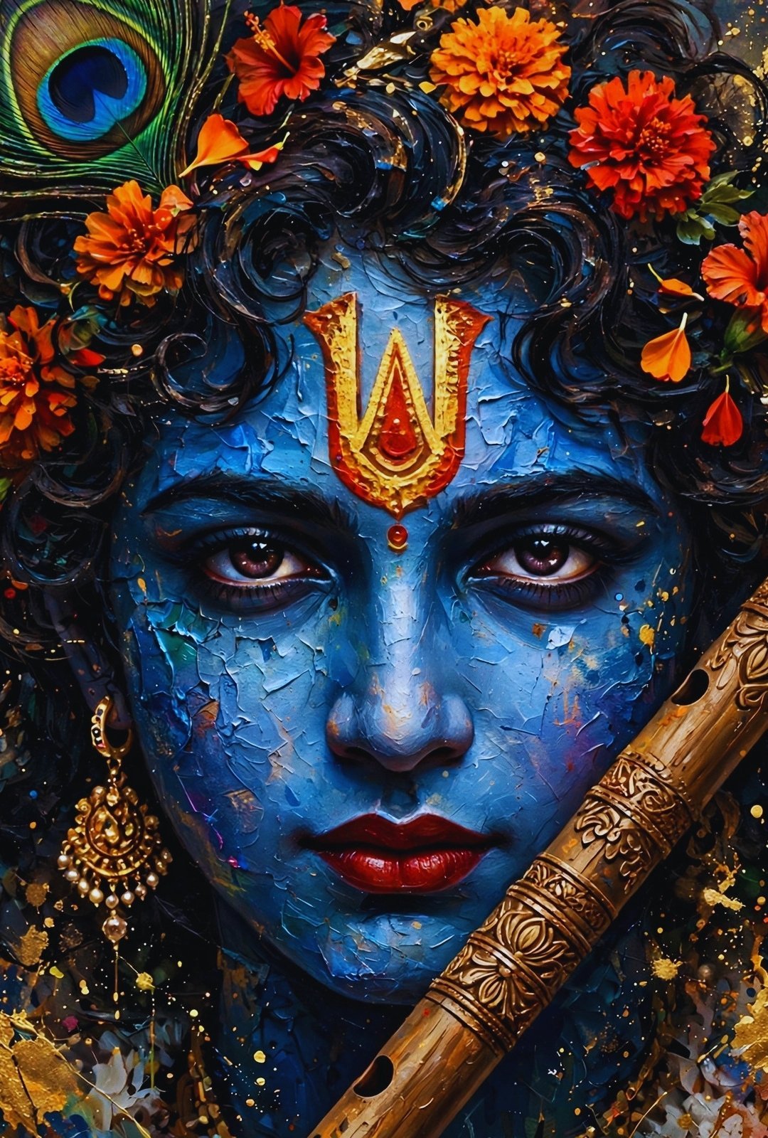 Mystical Krishna Flute & Peacock Feather Artistic