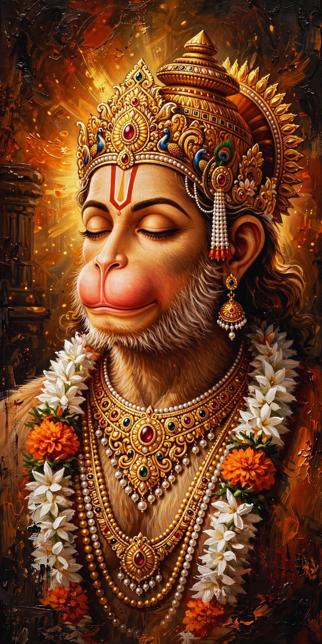 Divine Hanuman in Golden Temple Light – Powerful Devotional Artwork