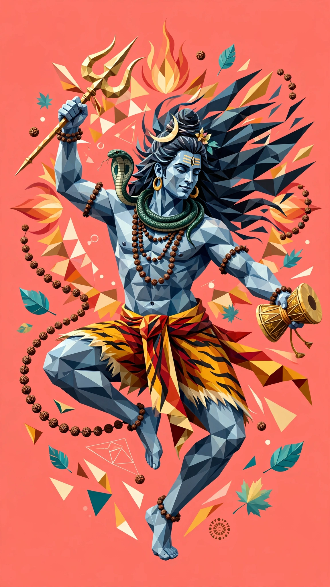 Nataraja in Geometric Motion – Vibrant Low-Poly Shiva Digital Art
