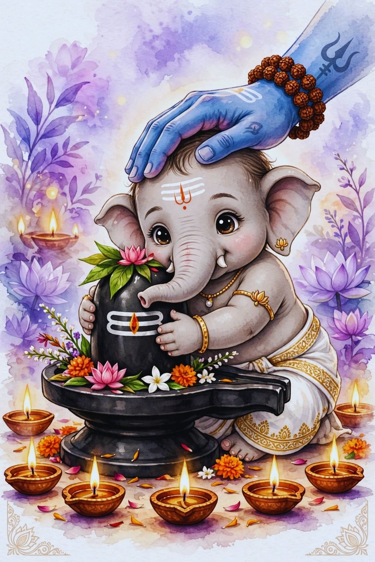 Little Ganesha Embracing the Sacred Shivling