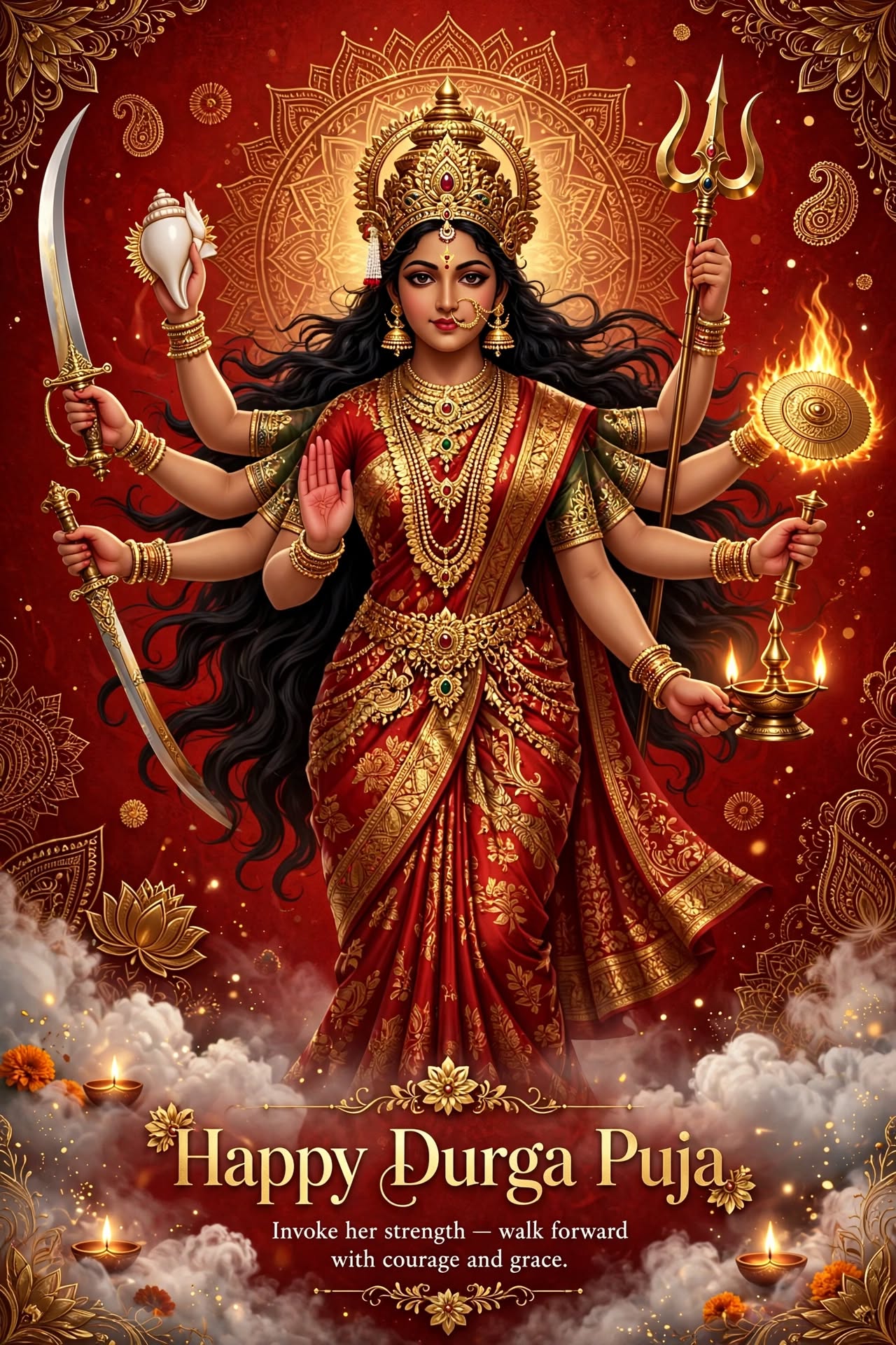 Maa Durga’s Radiant Power – A Divine Durga Puja Greeting