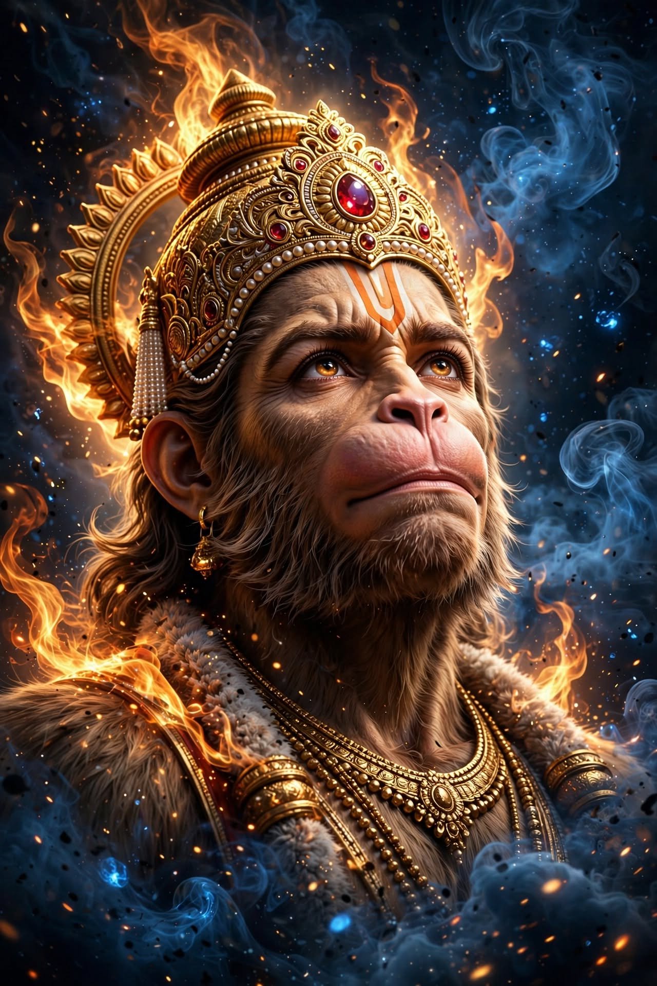 Celestial Fire Guardian: The Majestic Face of Hanuman
