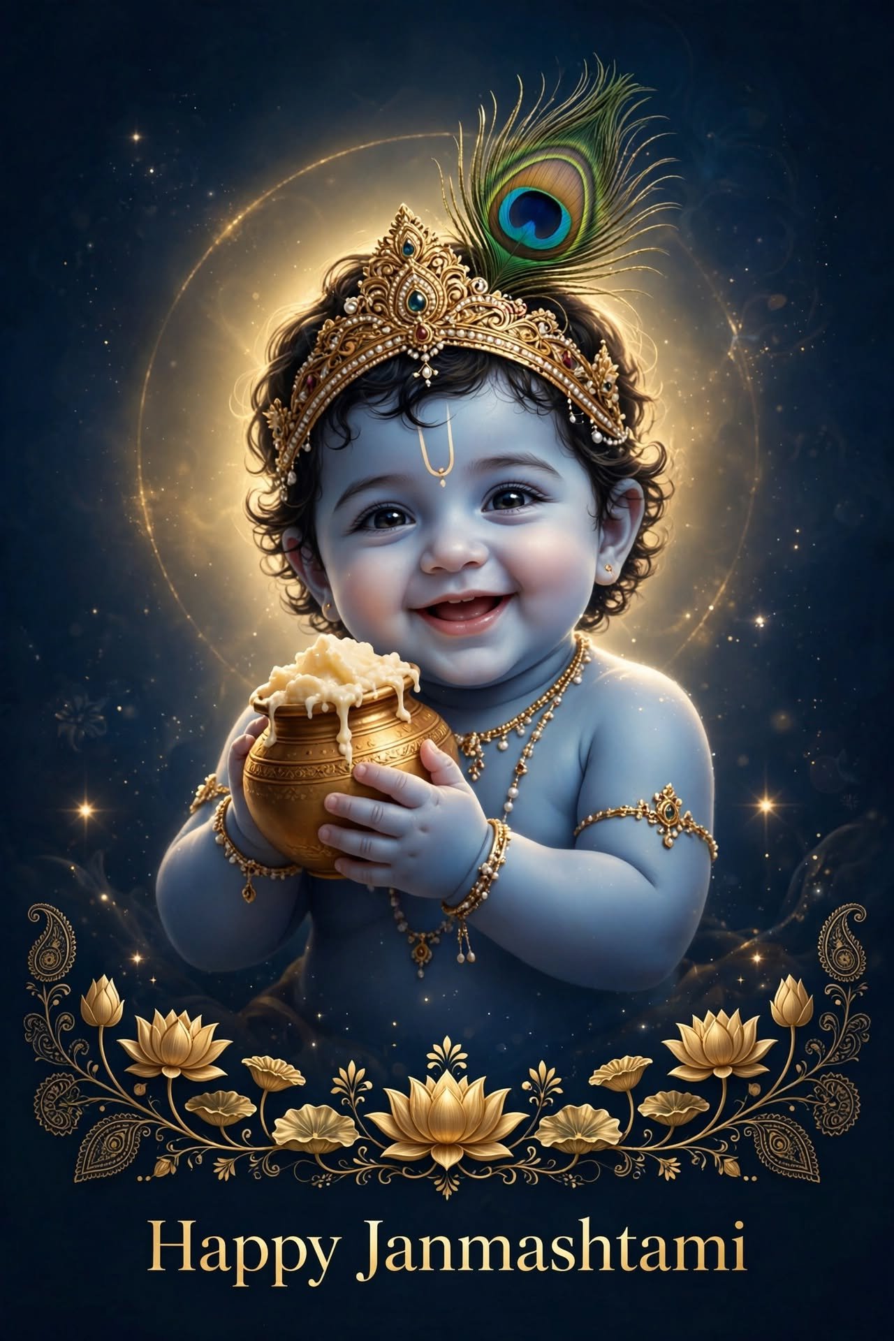 Divine Baby Krishna with Makhan – Happy Janmashtami