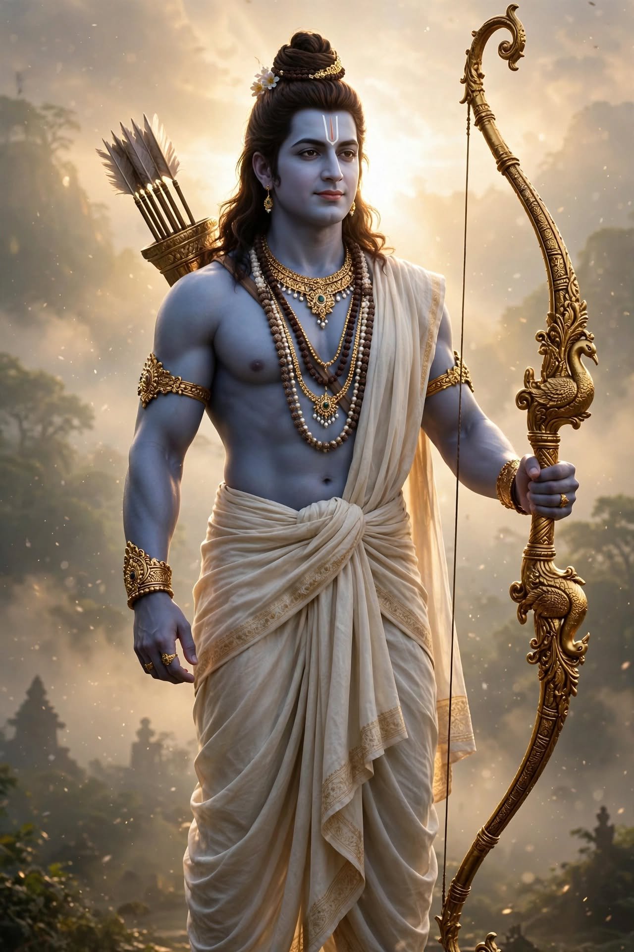Lord Rama Standing with Divine Bow – Spiritual Hindu God Portrait