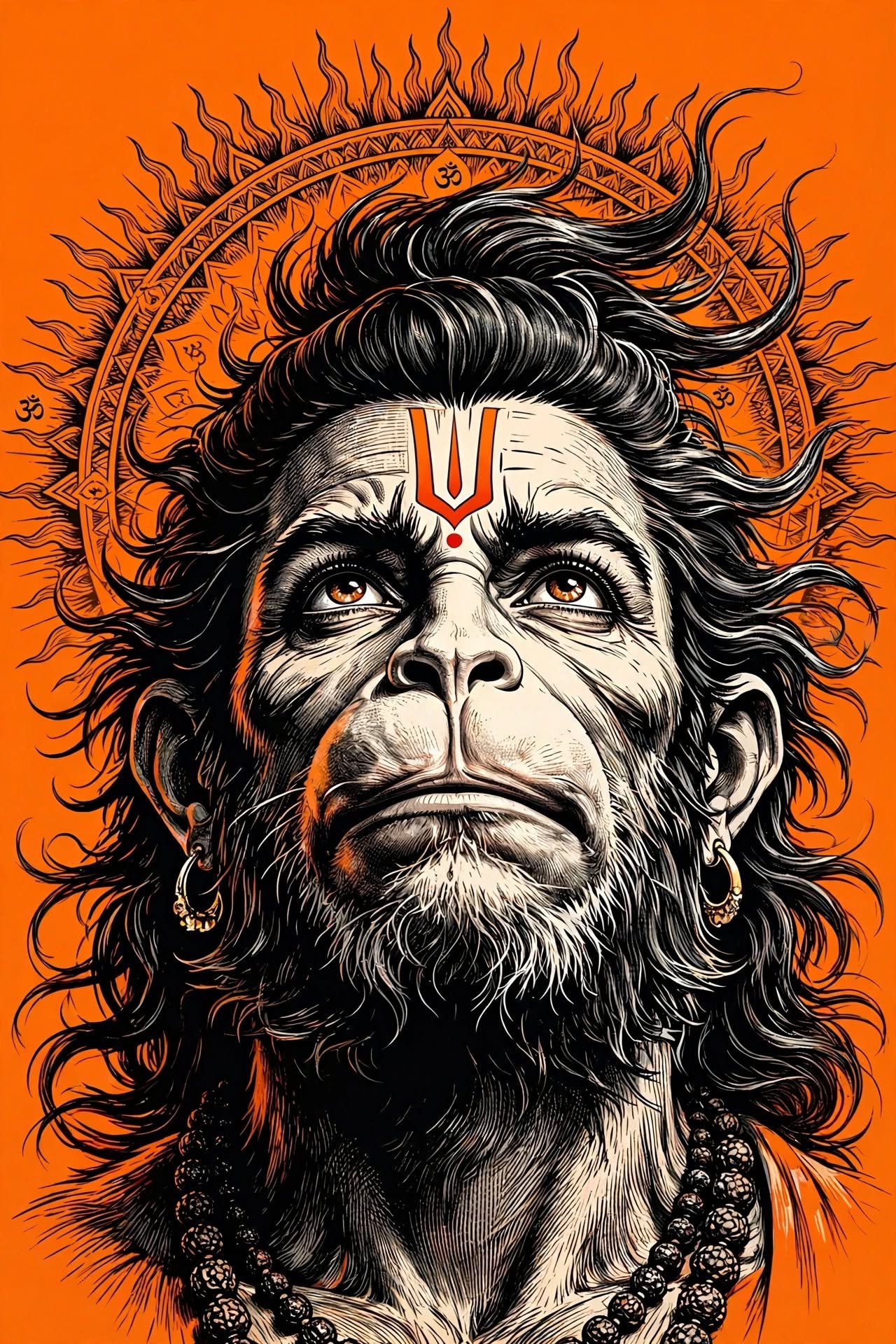 Majestic Hanuman in Sacred Ink and Saffron