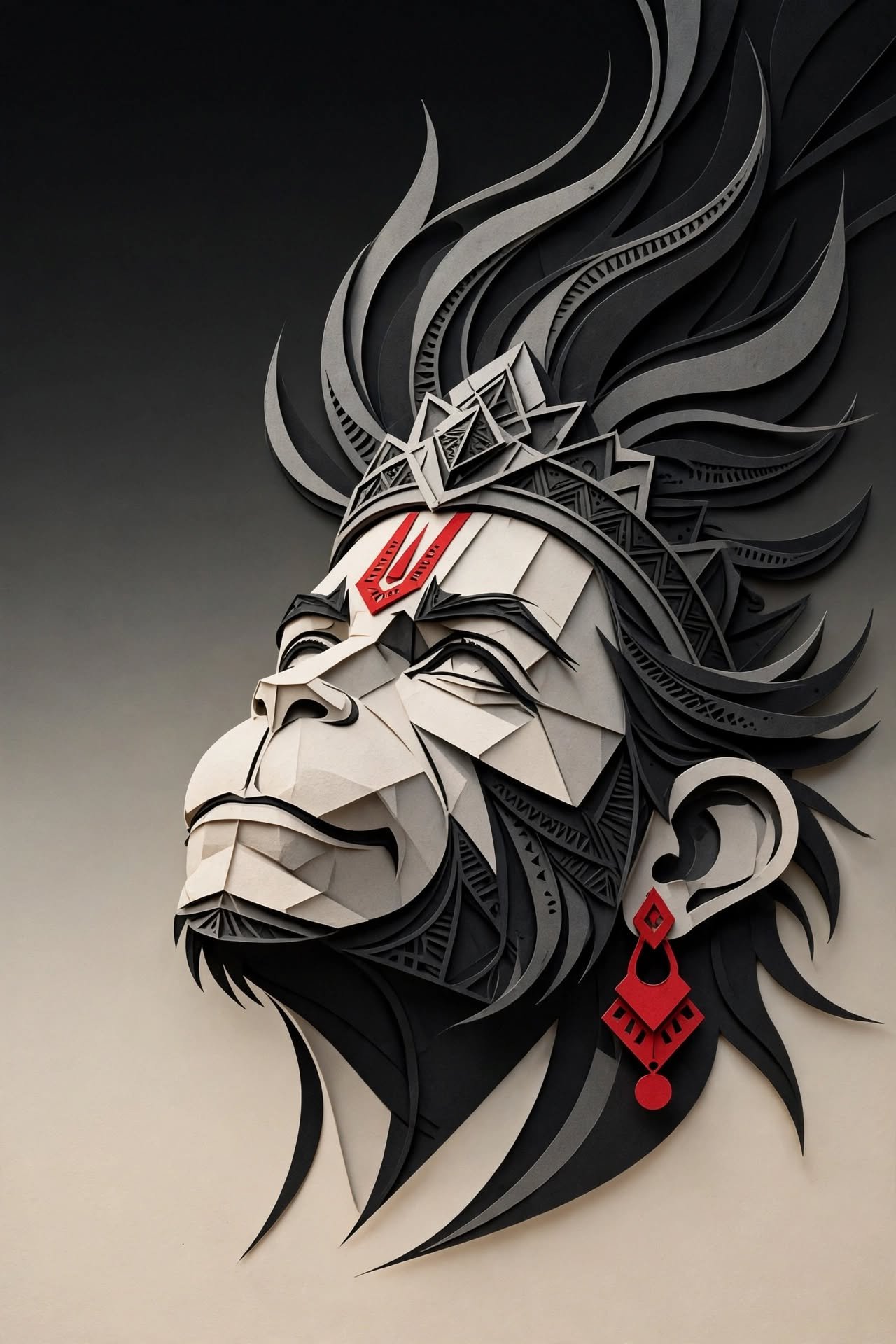 Geometric Paper-Cut Portrait of Lord Hanuman with Sacred Tilak