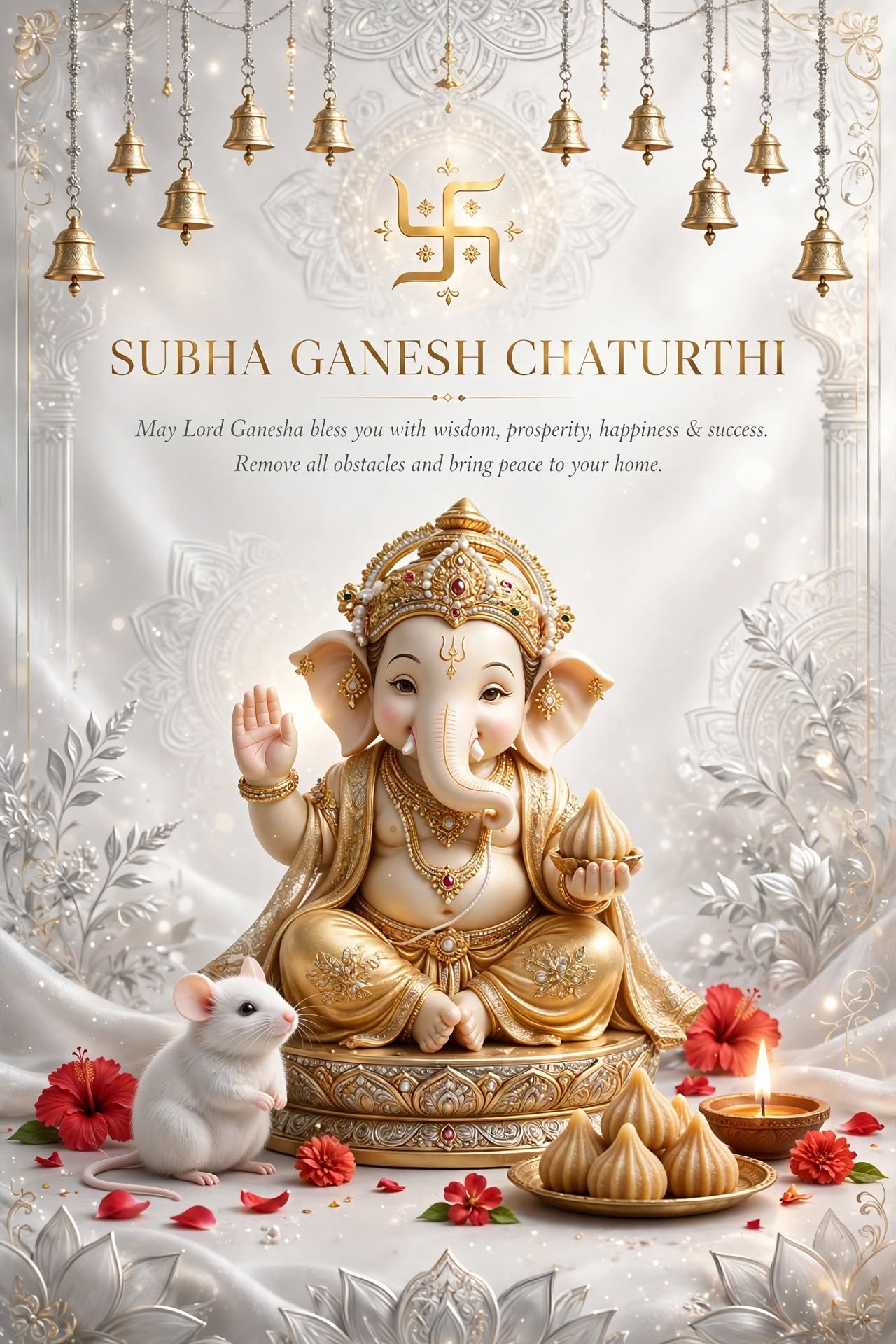 Elegant Lord Ganesha Ganesh Chaturthi Greeting with Golden Decor and Traditional Festive Elements
